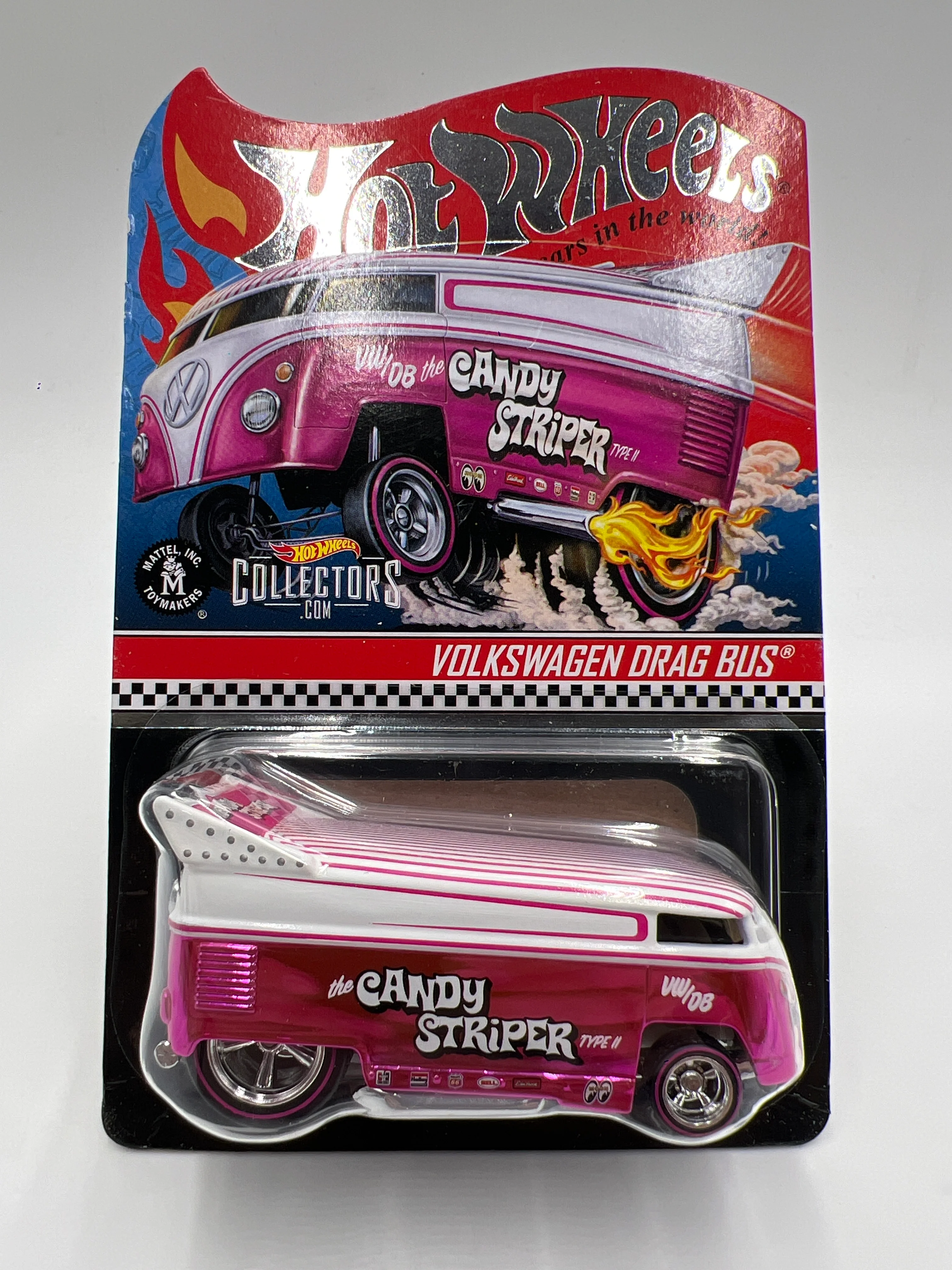 Hot Wheels RLC #19276/20000 Candy Striper Silver Logo Volkswagen Drag Bus Pink W/Protector