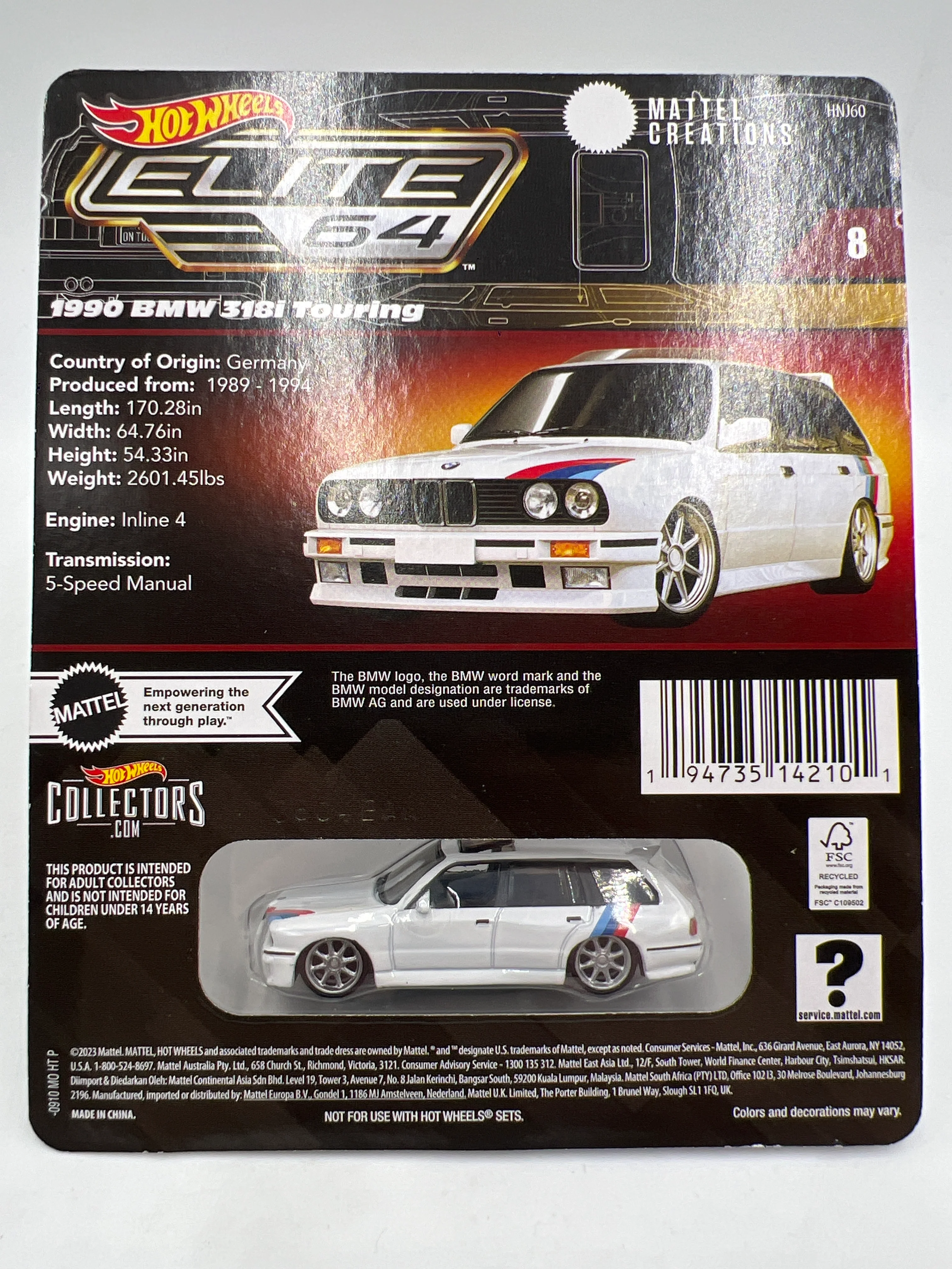 Hot Wheels RLC Elite 64 #8 1990 BMW 318i Touring White W/Protector - Image 4