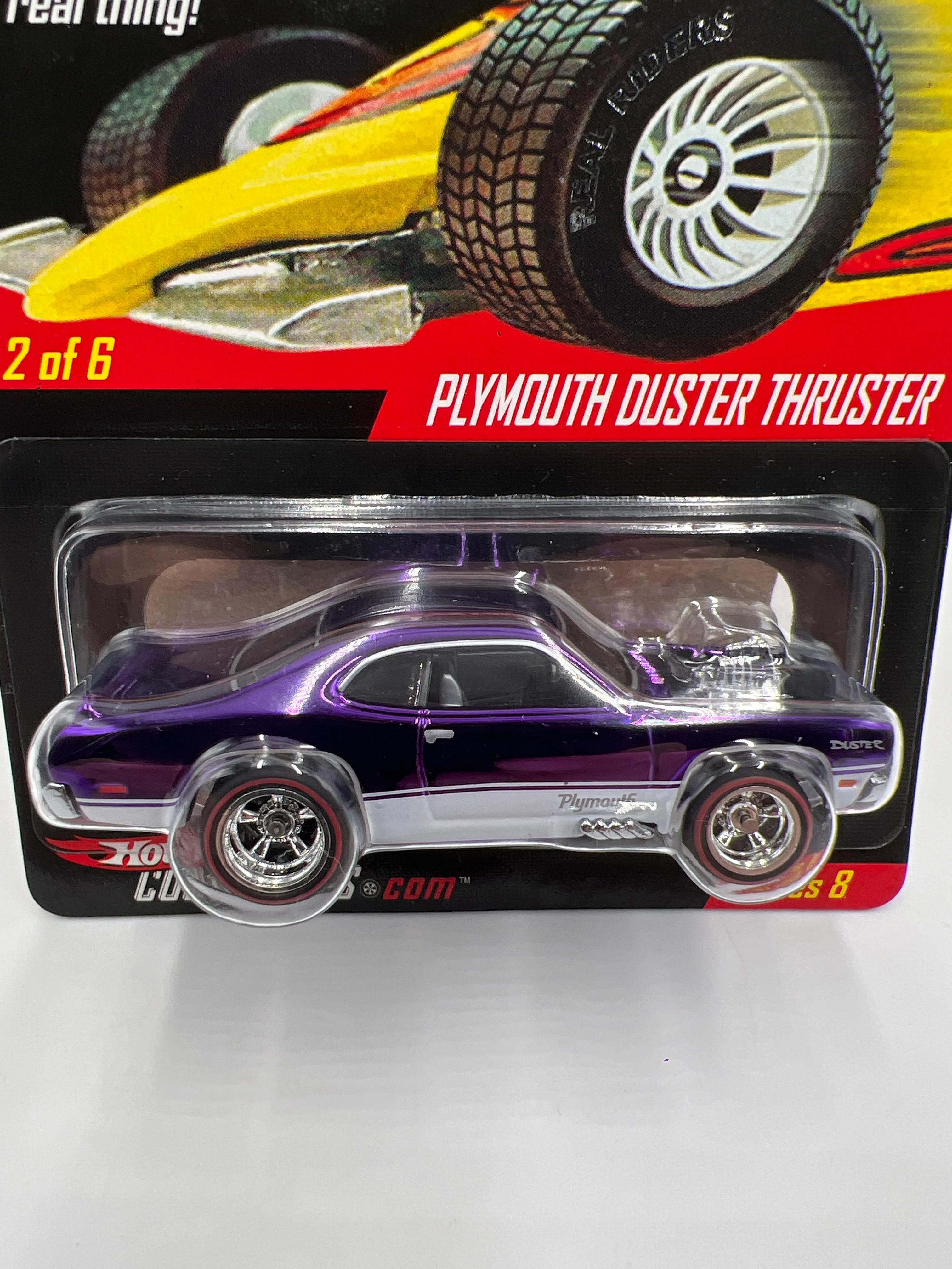 Hot Wheels RLC Real Riders Series 8 #2 3370/6500 Plymouth Duster Thruster Purple W/Protector - Image 2
