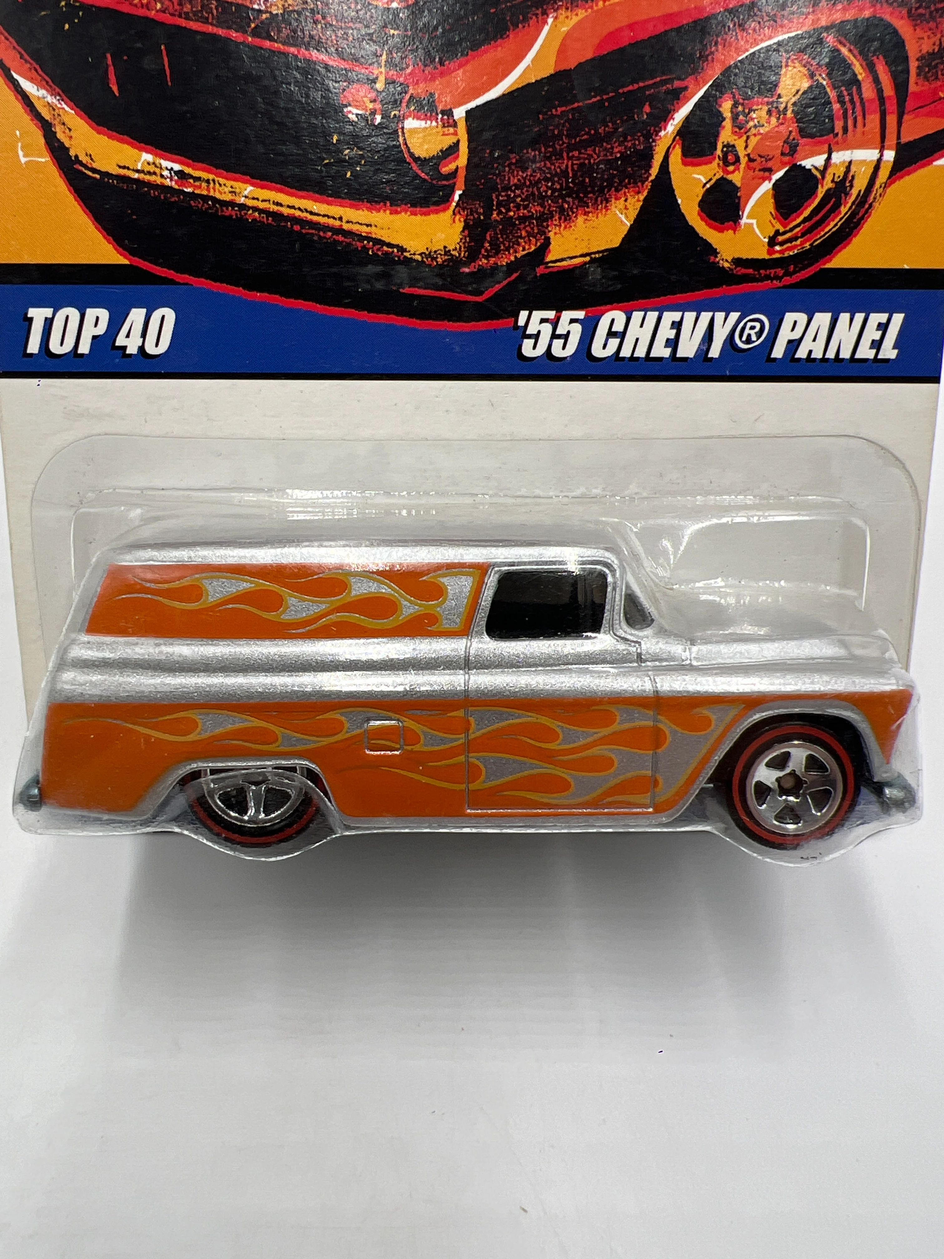 Hot Wheels Since 68 Top 40 #8 55 Chevy Panel Silver/Orange Cracked Blister 242H - Image 2