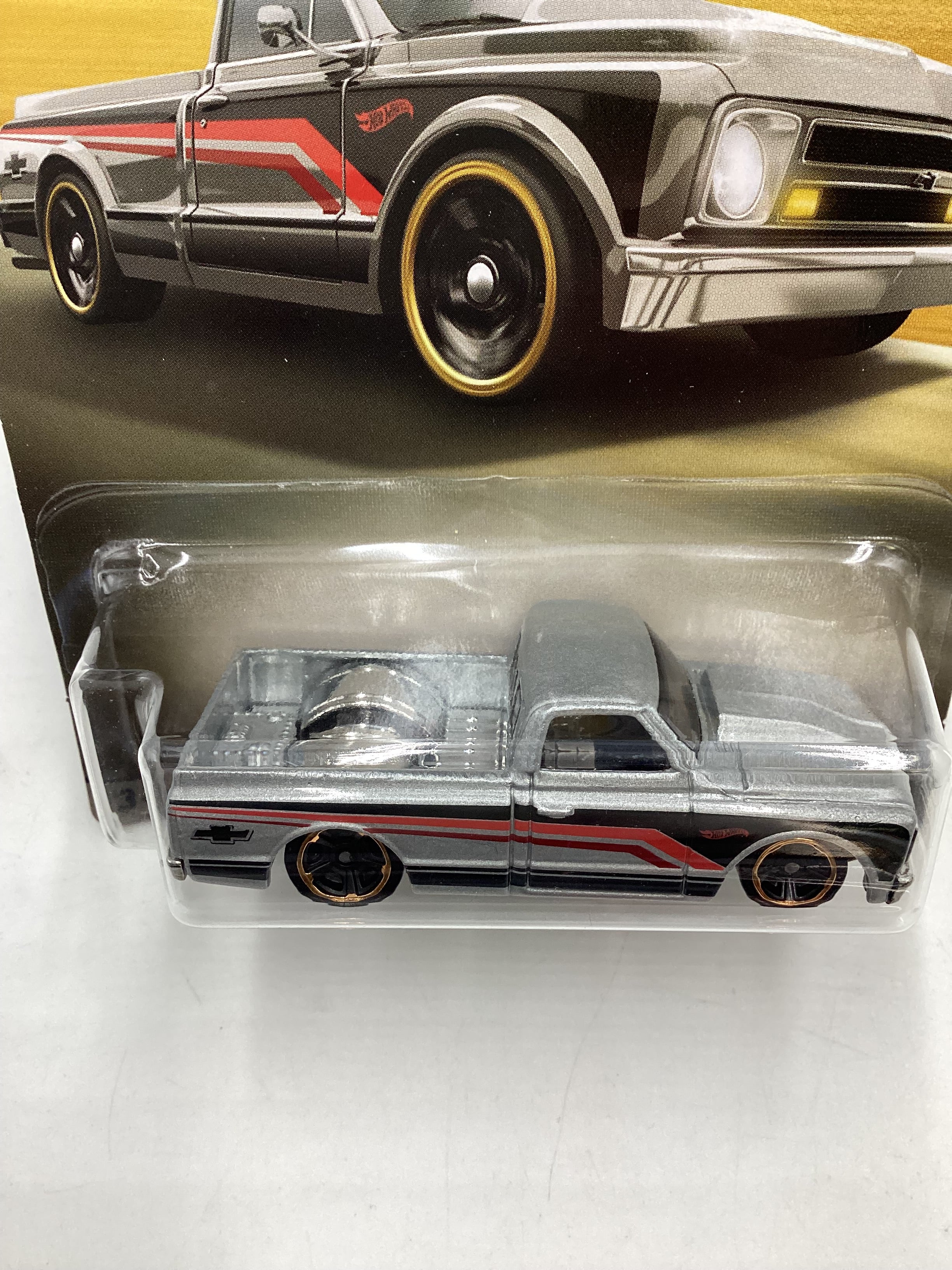 Hot Wheels Walmart 100 Years Chevy #3 67 Chevy C10 Silver card not perfect 161S - Image 6