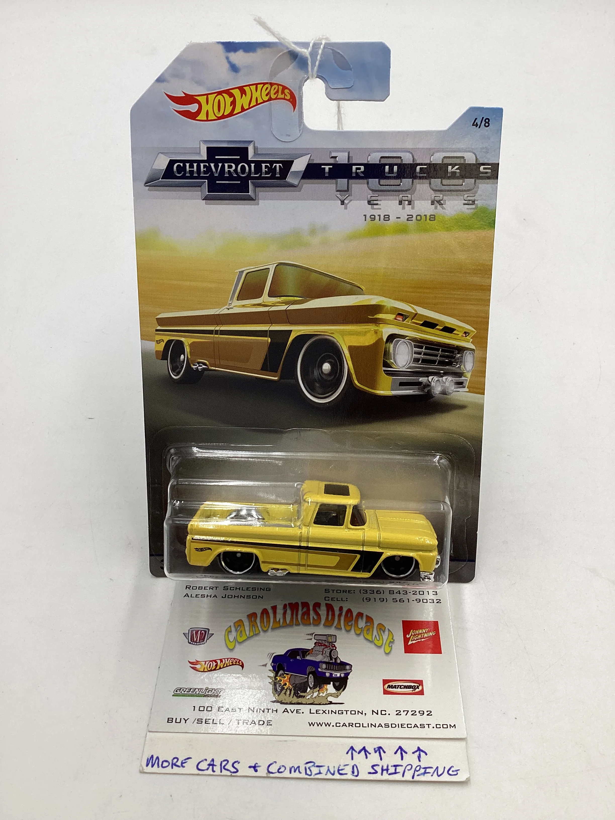 Hot Wheels Walmart 100 Years Chevy #4 Custom 62 Chevy Pickup Yellow 164E