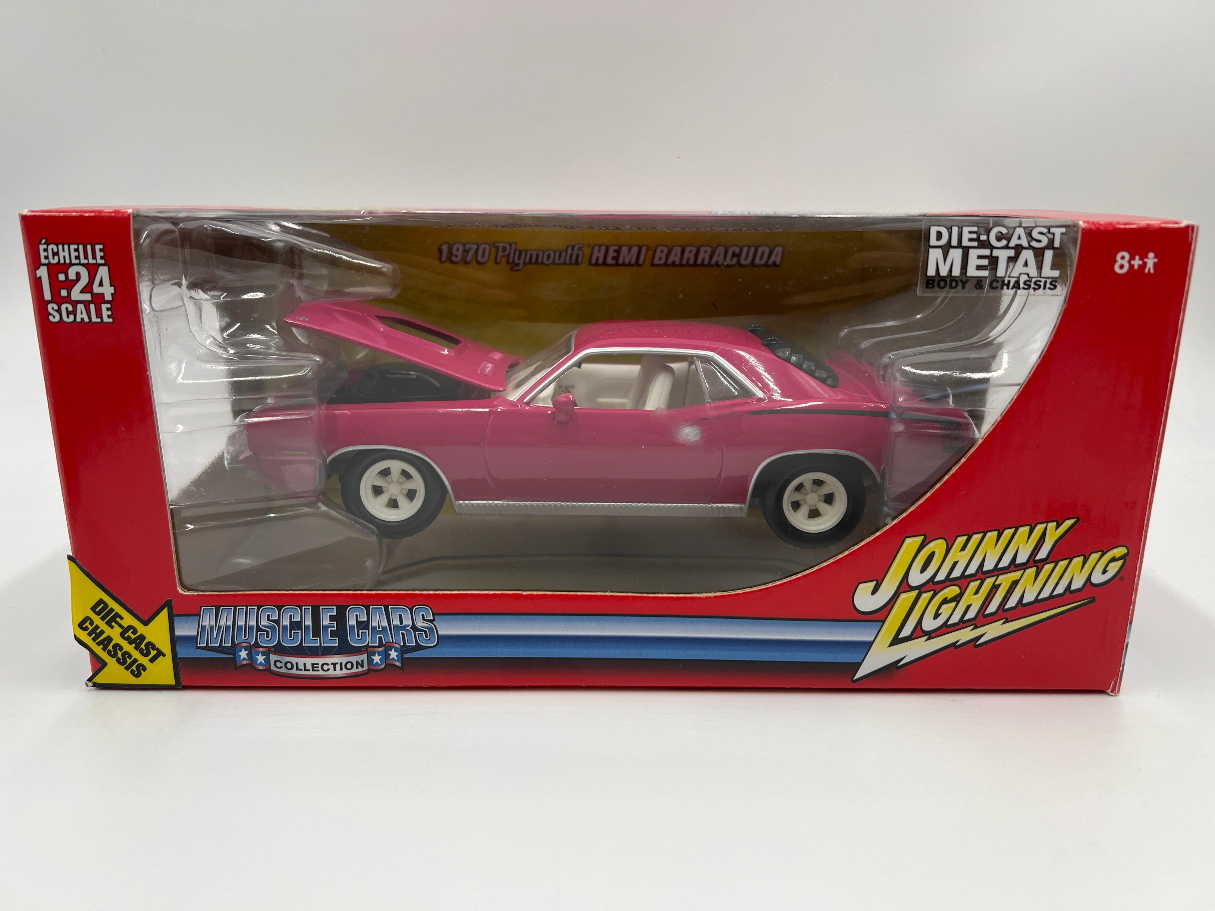 Johnny Lightning 1:24 Scale White Lightning Chase Muscle Cars 1970 Plymouth Hemi Barracuda Pink VHTF - Image 2
