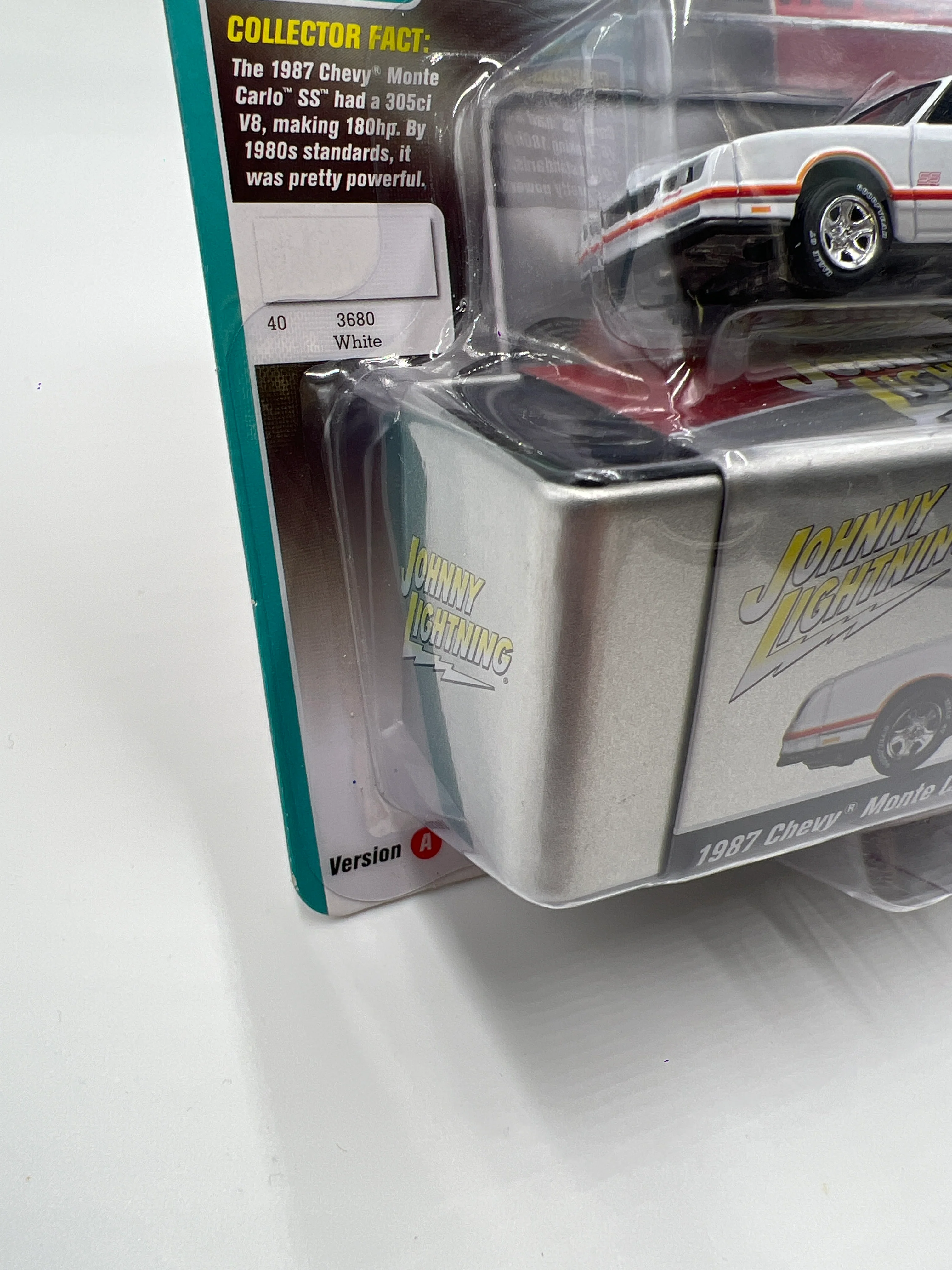 Johnny Lightning Storage Tin Release 1 Version A 1987 Chevy Monte Carlo SS White 1/2500 - Image 5