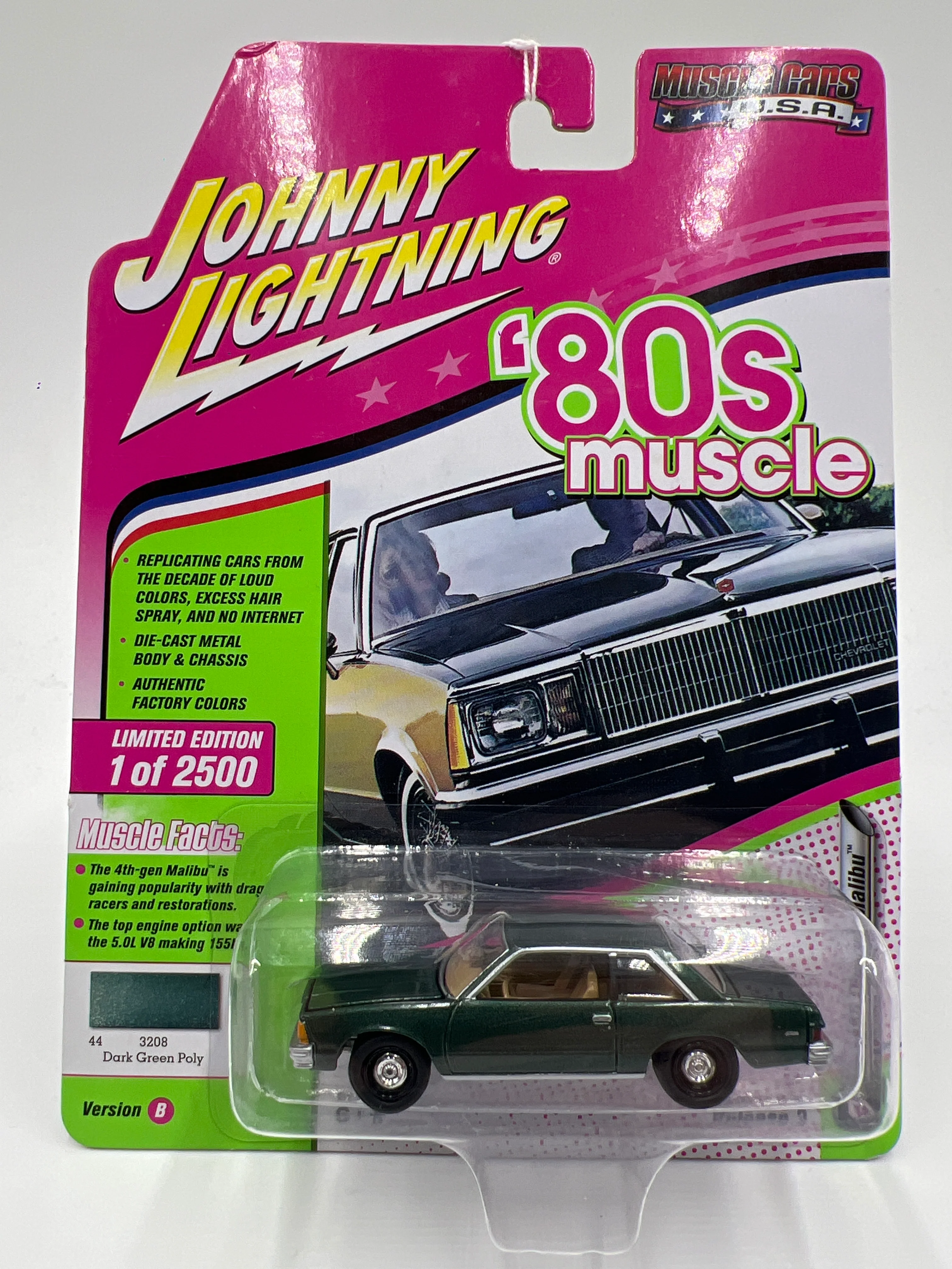 Johnny Lightning 80s Muscle Release 3 Version B 1/2500 1980 Chevy Malibu Green #2 - Image 2