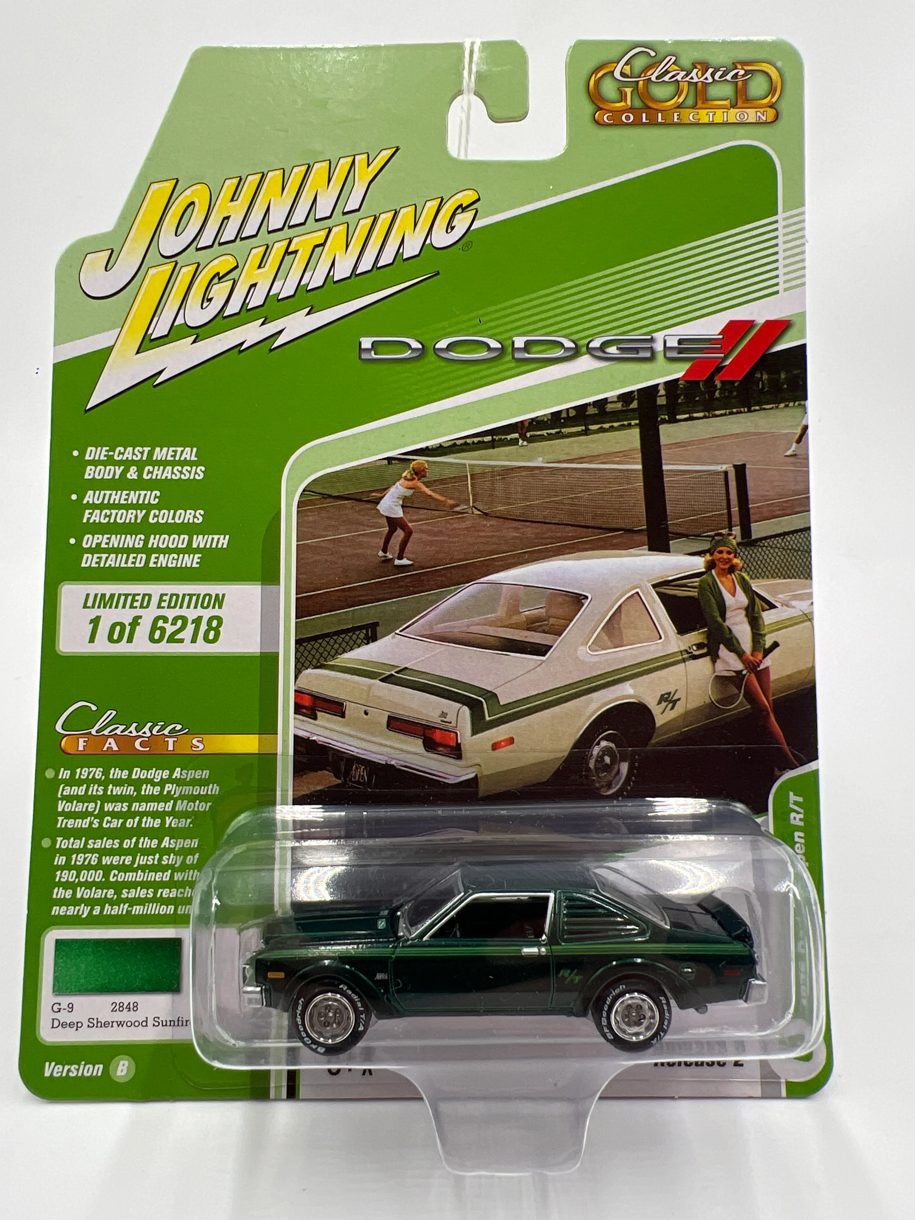 Johnny Lightning Classic Gold Collection Release 2 Version B 1976 Dodge Aspen R/T Deep Sherwood Sunfire Green 228H - Image 2