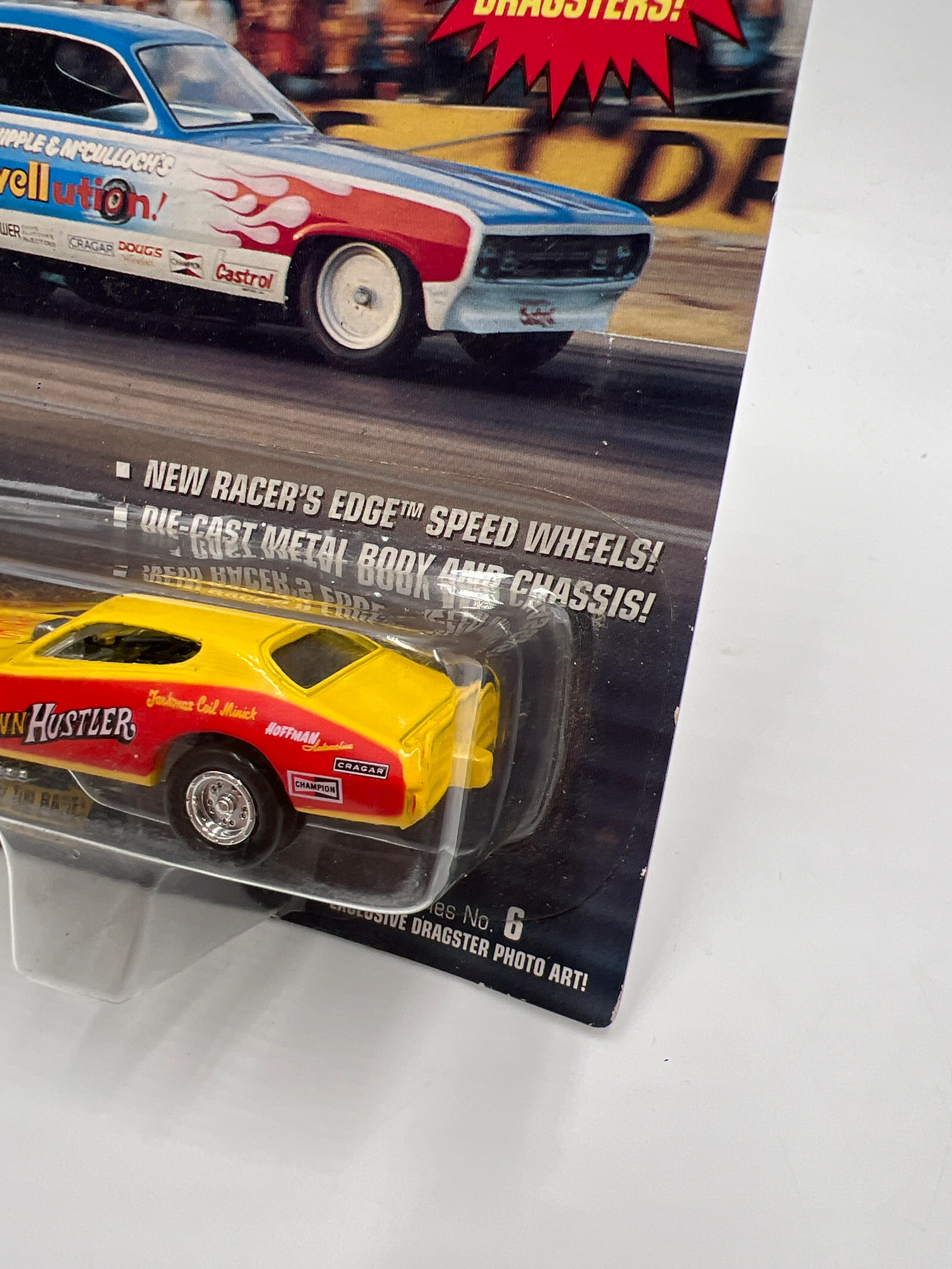 Johnny Lightning Dragsters USA Series 6 #1142 72 Chi-Town Hustler Yellow/Red Bad Card 186B - Image 3