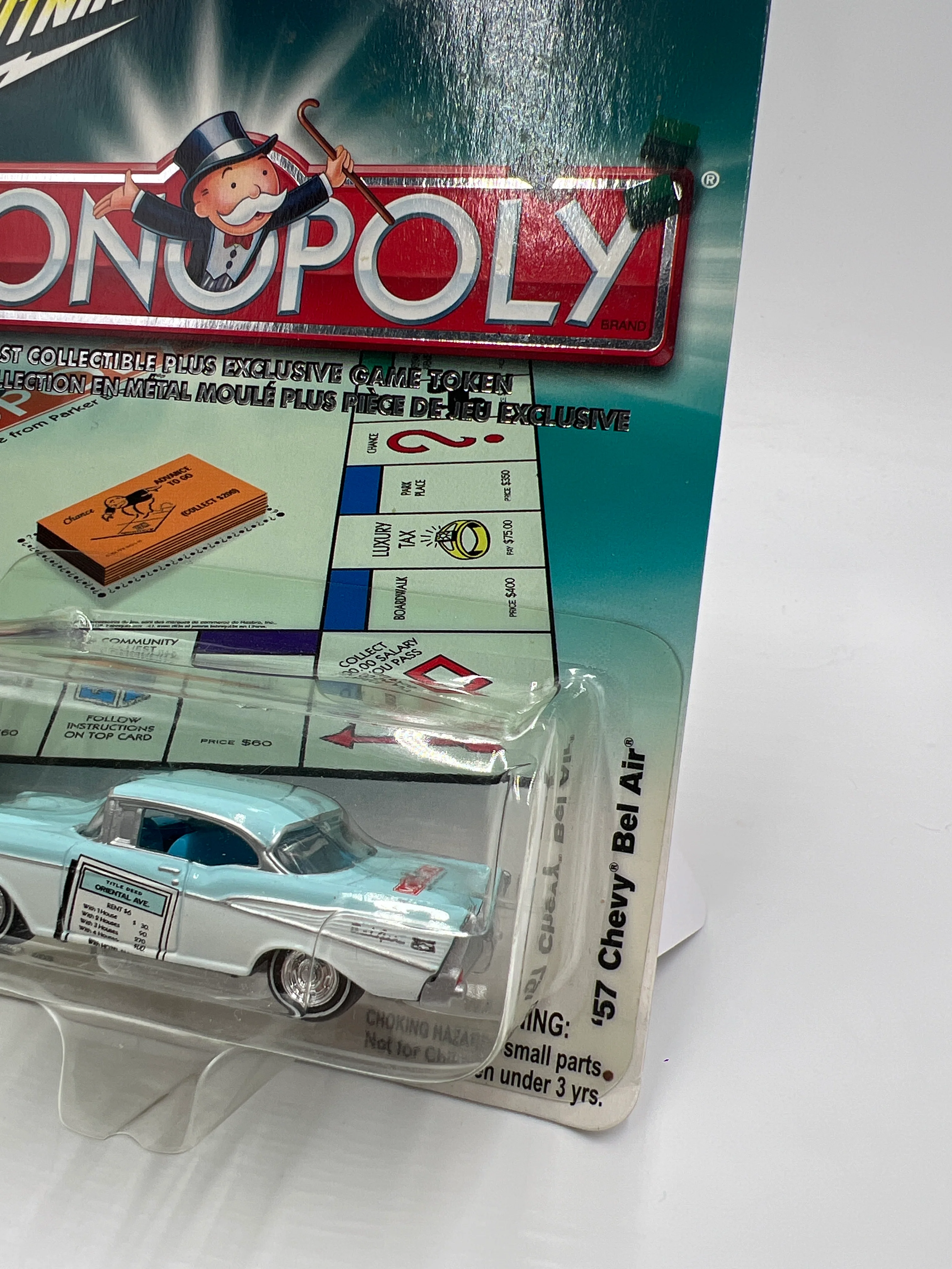 Johnny Lightning Monopoly 70th Anniversary 57 Chevy Bel Air Light Blue/White 230D - Image 4