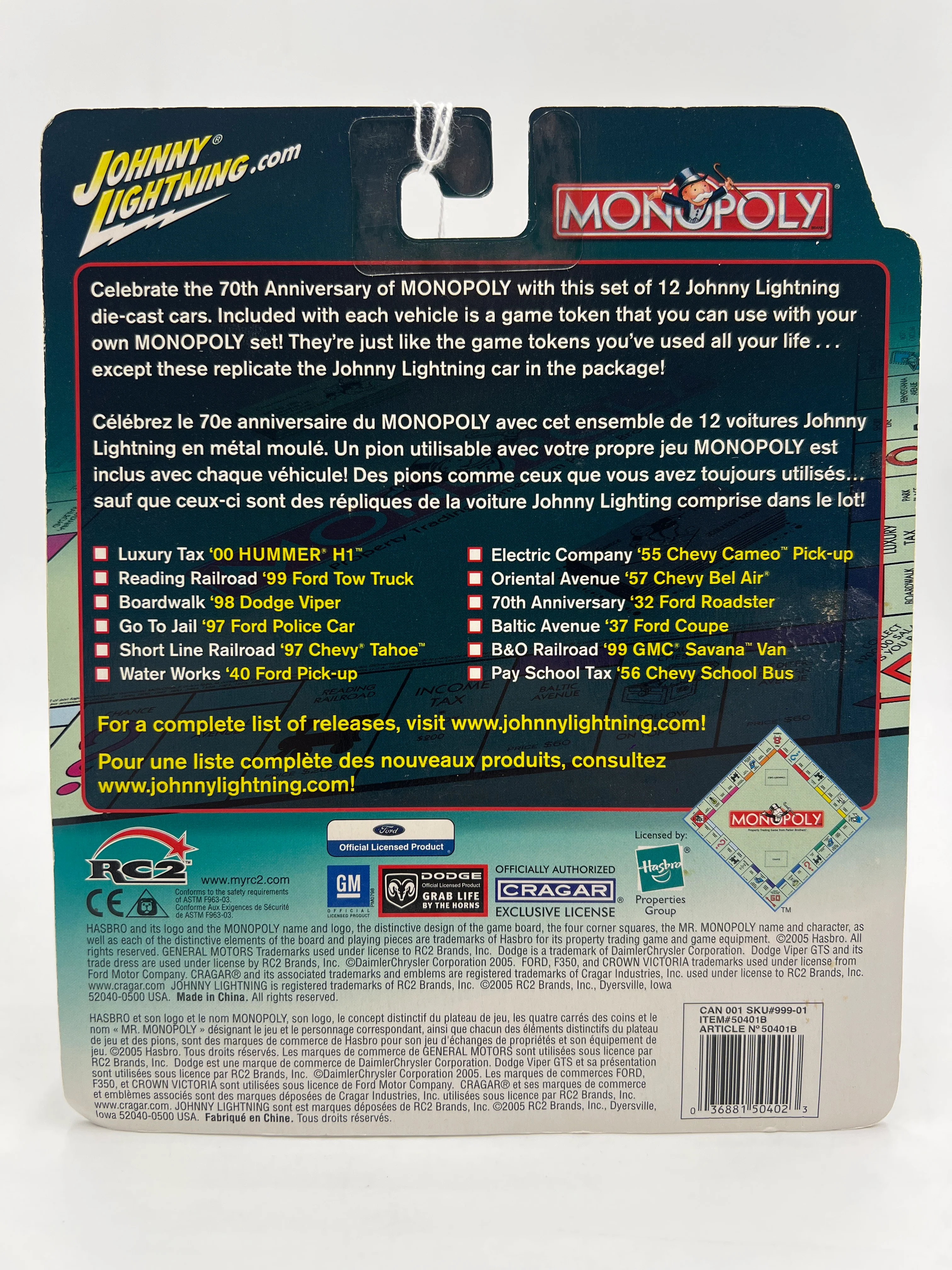Johnny Lightning Monopoly 70th Anniversary 57 Chevy Bel Air Light Blue/White 230D - Image 7