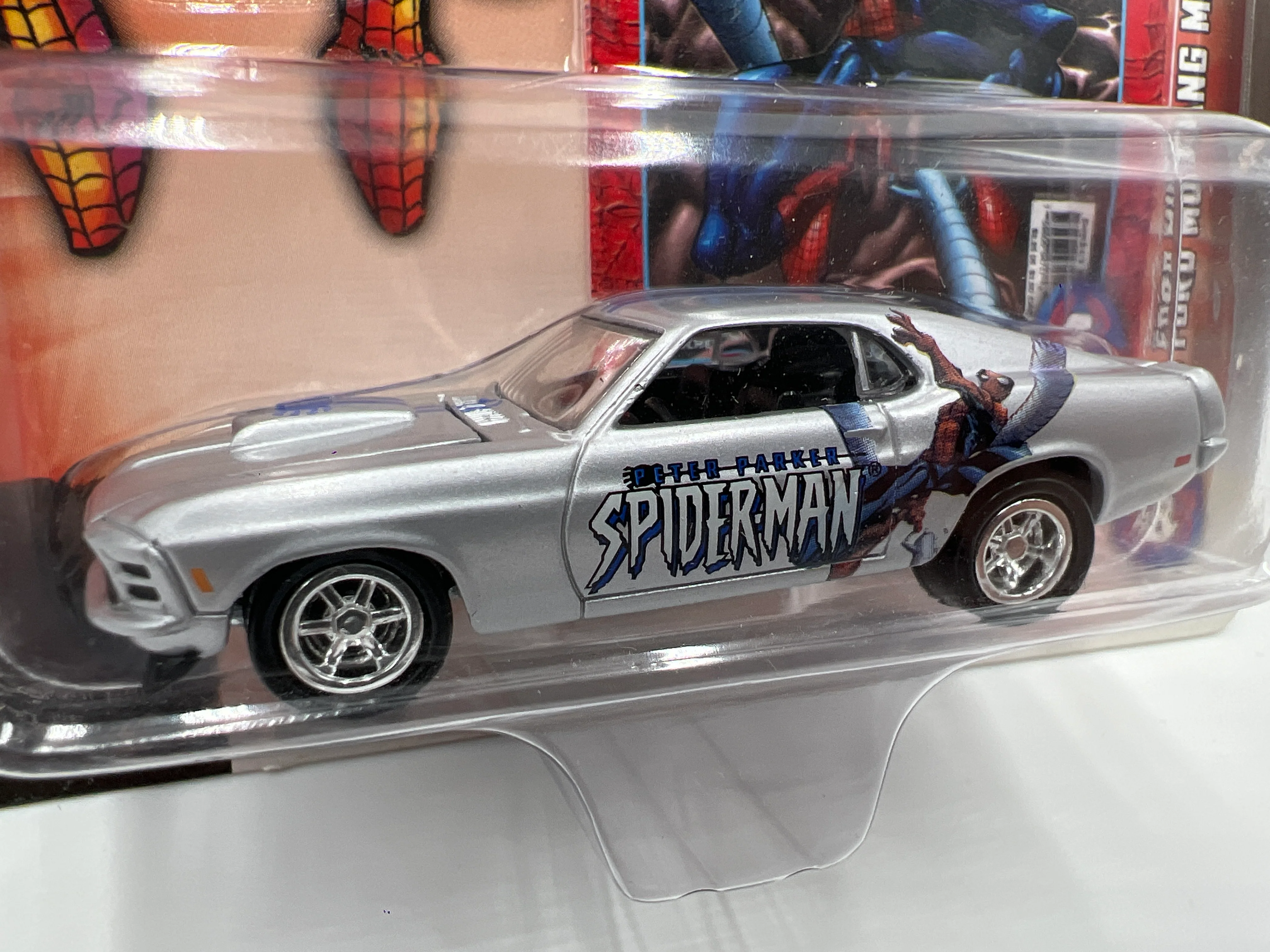 Johnny Lightning Marvel Spider-Man #8 1970 Ford Mustang Mach 1 Silver - Image 3
