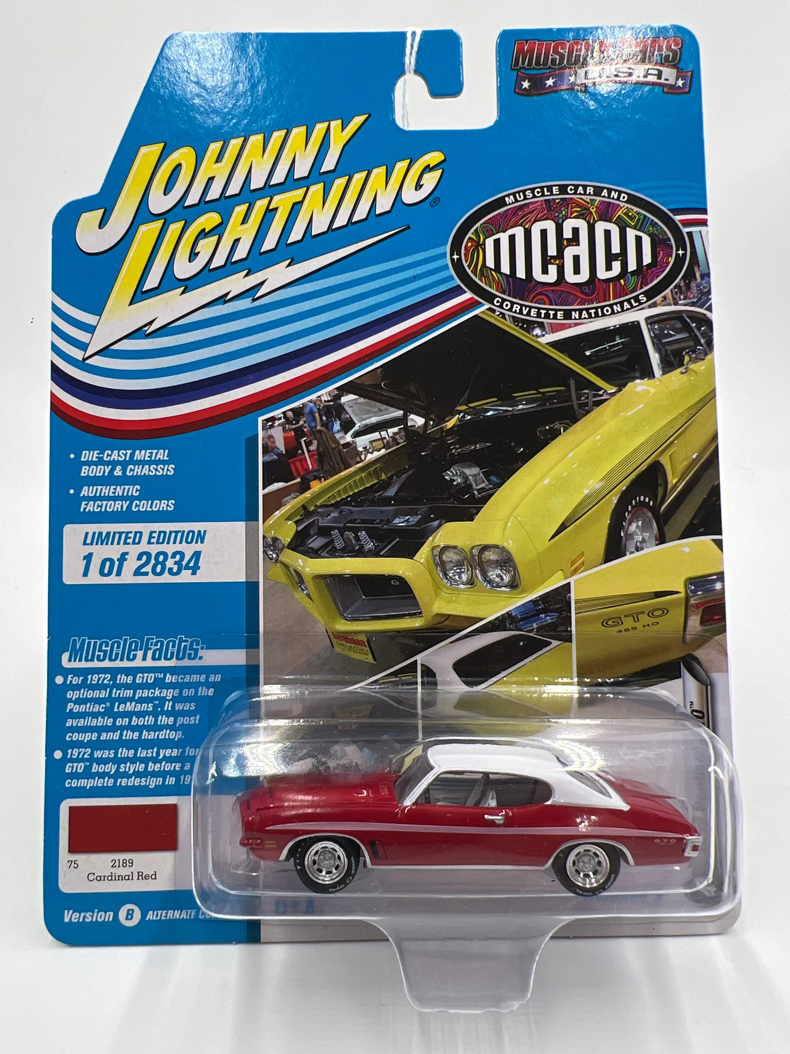 Johnny Lightning Muscle Cars U.S.A MCACN Release 3 Version B 1972 Pontiac GTO Cardinal Red 229A - Image 2