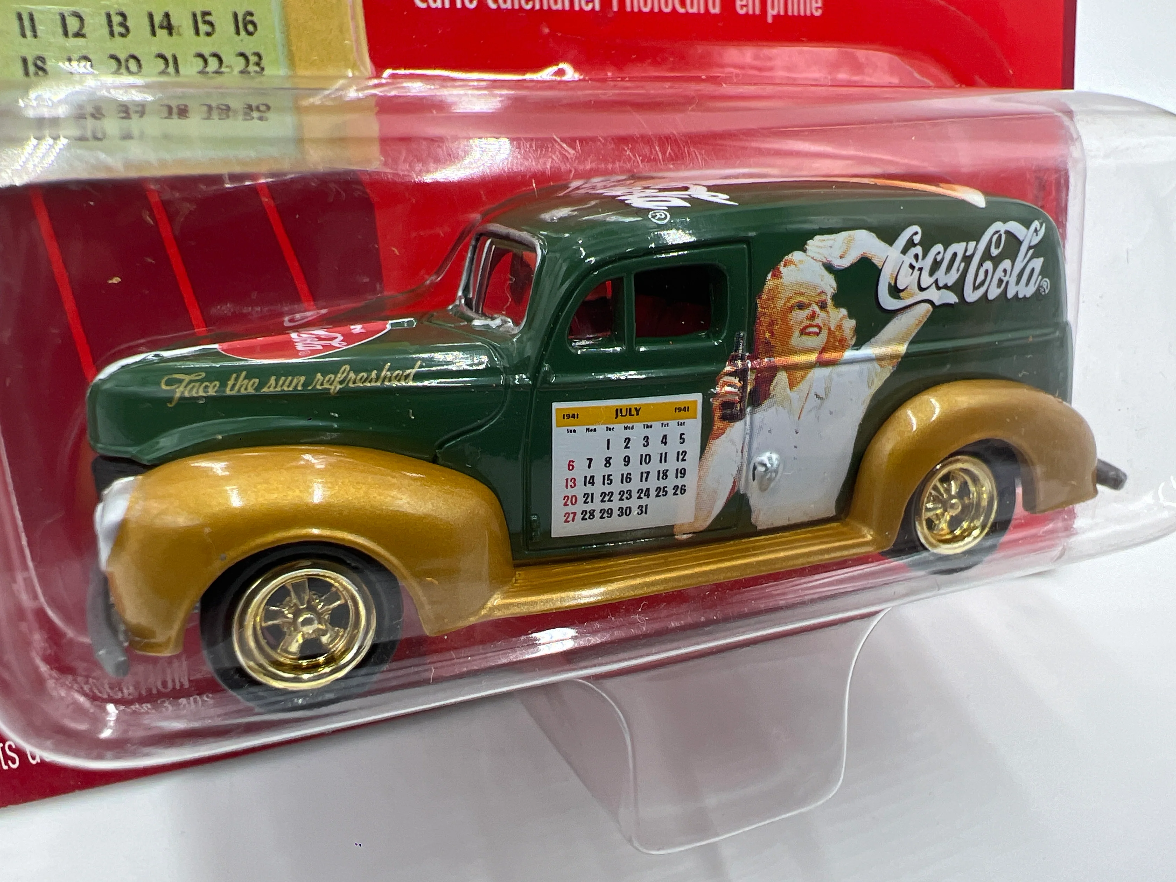 Johnny Lightning Coca Cola Calendar Girl Series #2 40 Ford Sedan Delivery Green/Gold - Image 2