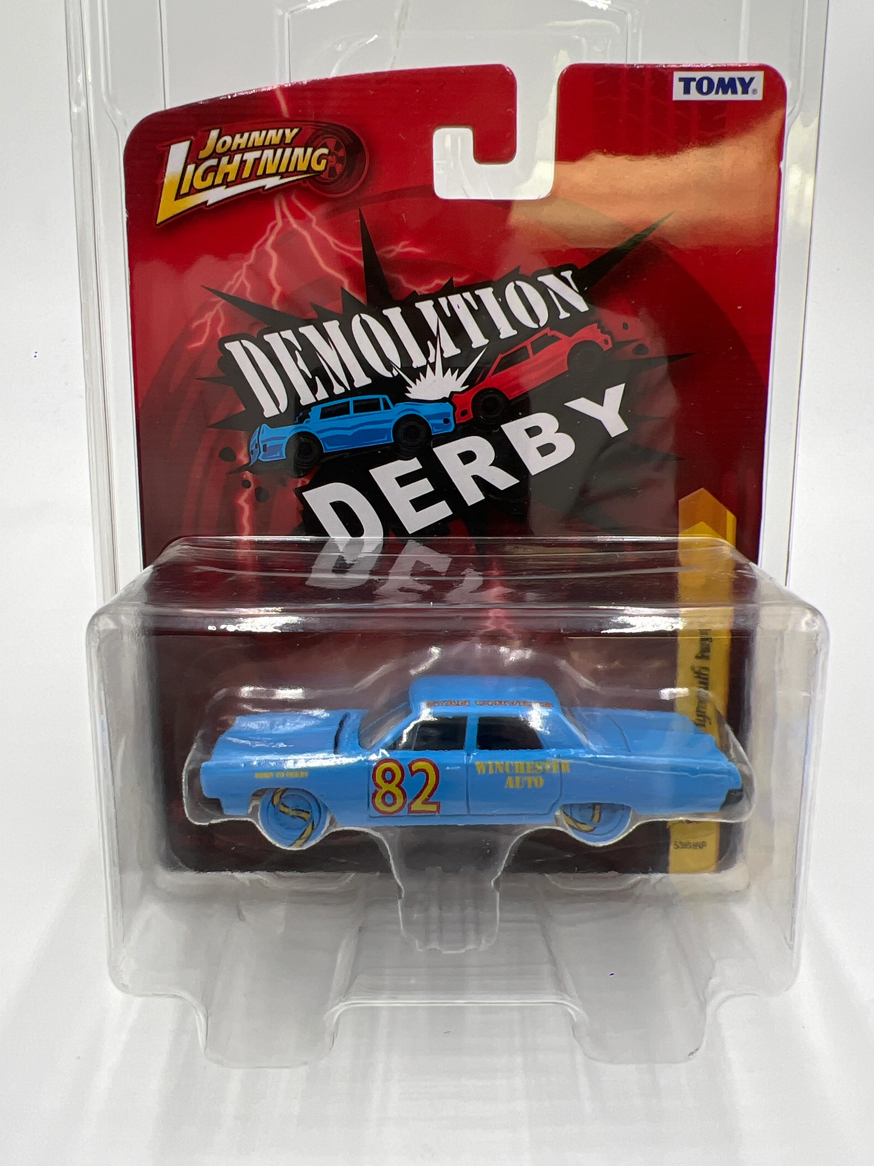 Johnny Lightning Demolition Derby JL25 1967 Plymouth Fury II Light Blue White Lightning Chase W/Protector VHTF - Image 8