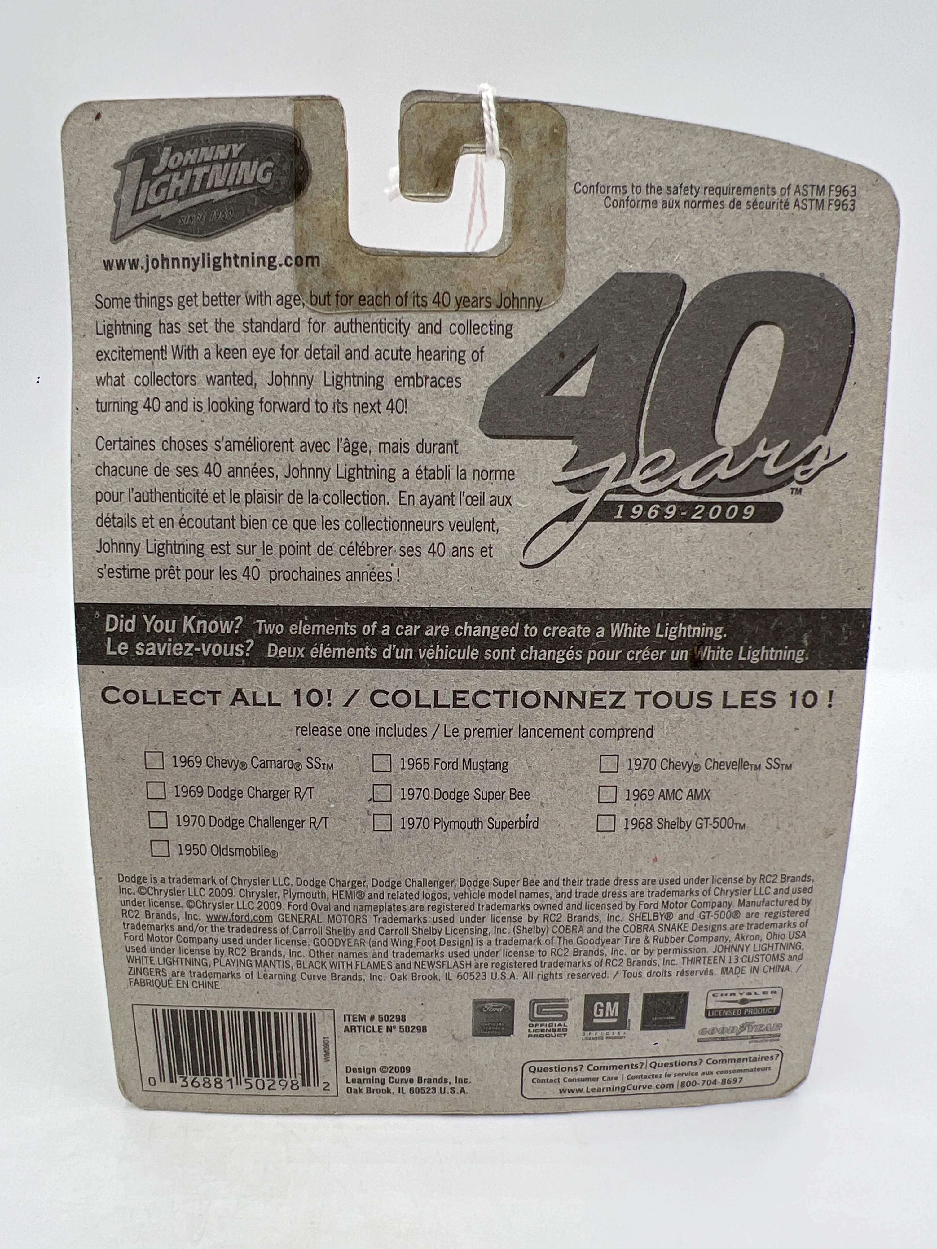 Johnny Lightning Small Card 1969 Chevy Camaro SS Black/White 216O - Image 2