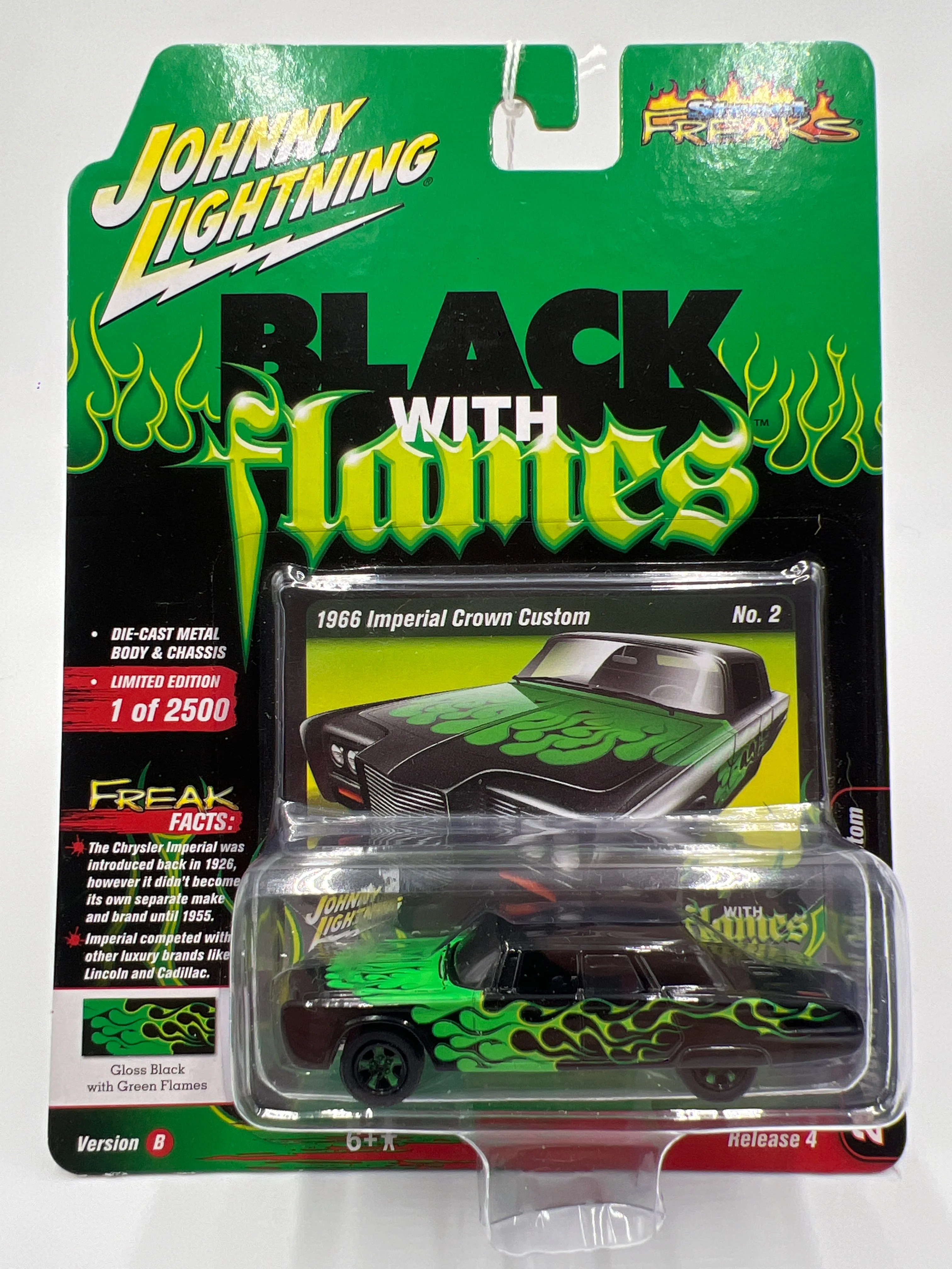 Johnny Lightning Street Freaks Black With Flames Release 4 Version B 1966 Imperial Crown Custom Black/Green 218E - Image 2