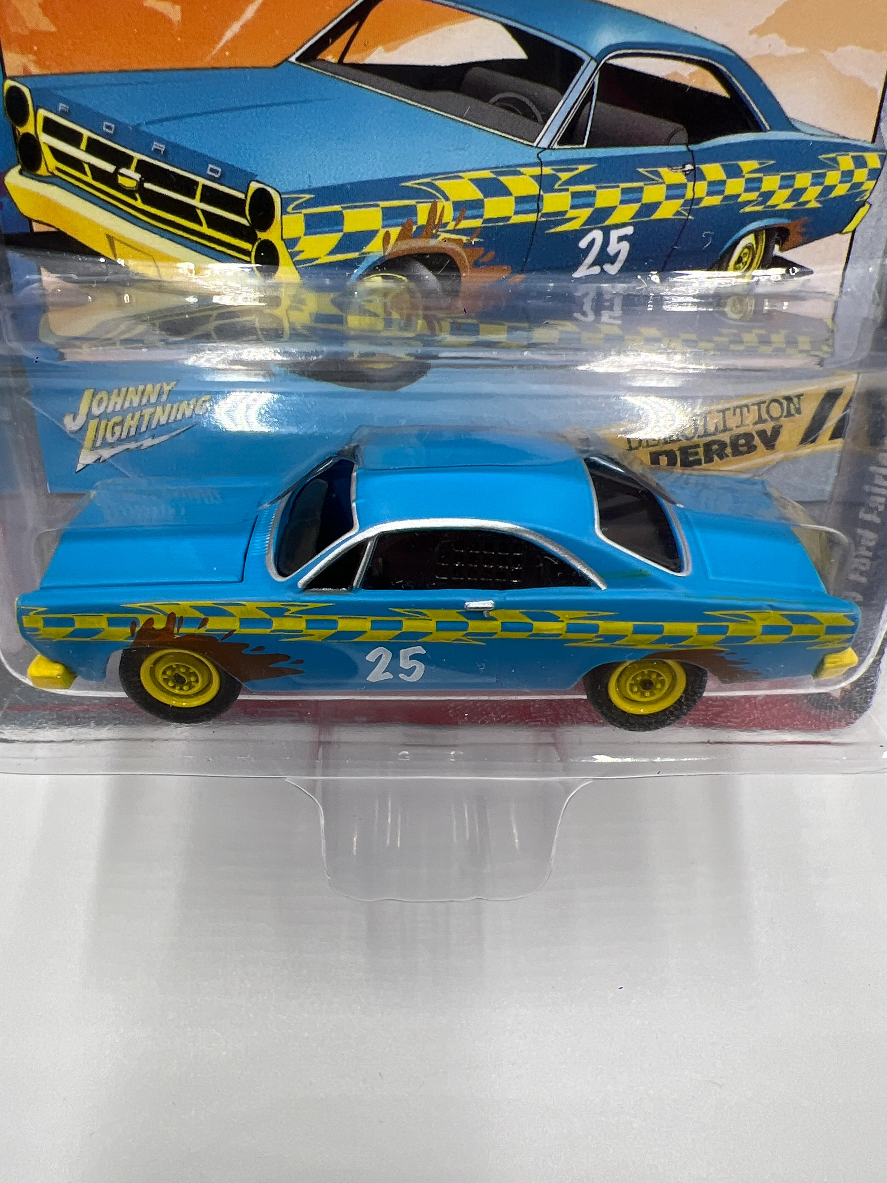 Johnny Lightning Street Freaks Demolition Derby Release 4 Version B 1967 Ford Fairlane Stock Car #25 Flat Rattlecan Bright Blue 232C - Image 3