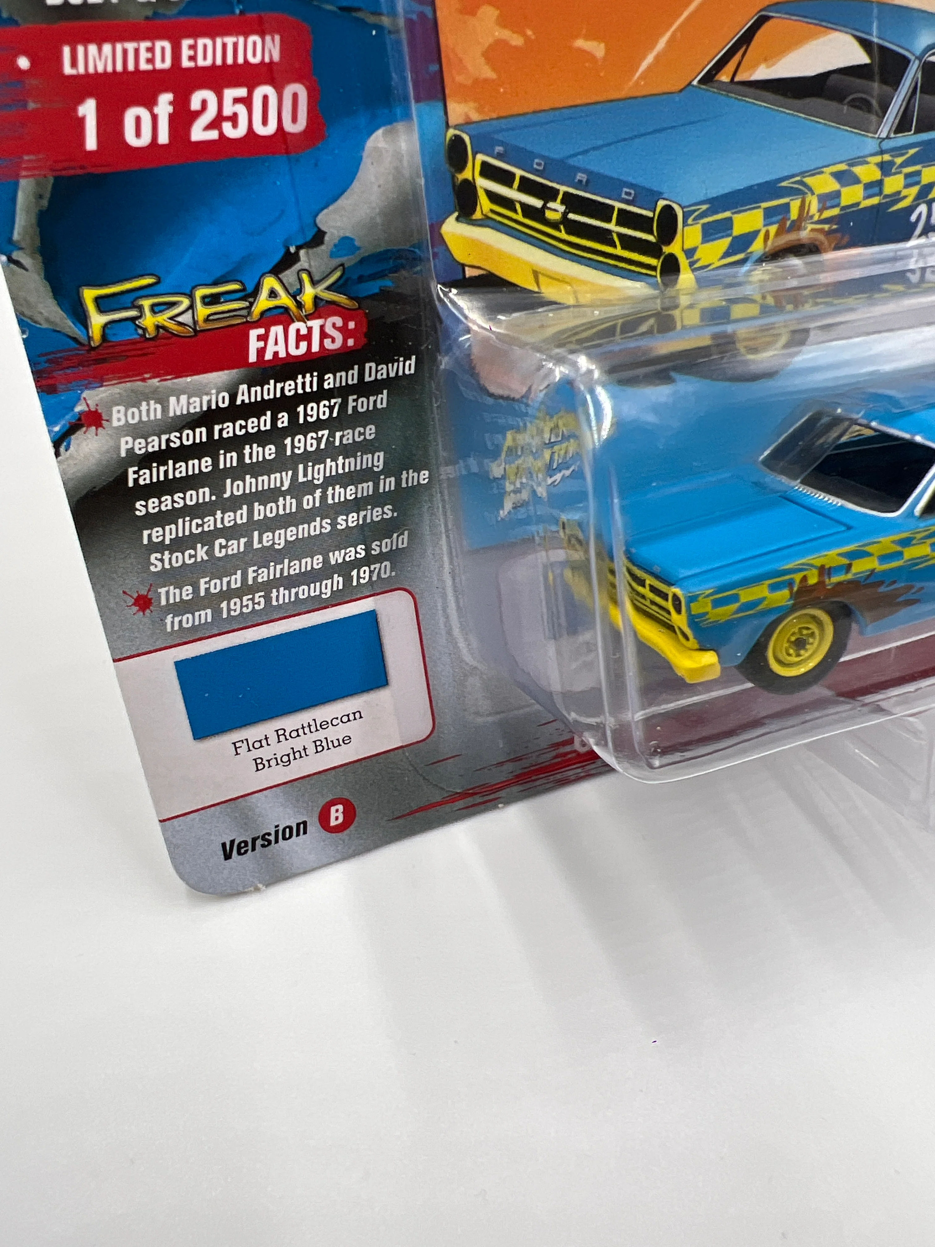 Johnny Lightning Street Freaks Demolition Derby Release 4 Version B 1967 Ford Fairlane Stock Car #25 Flat Rattlecan Bright Blue 232C - Image 5