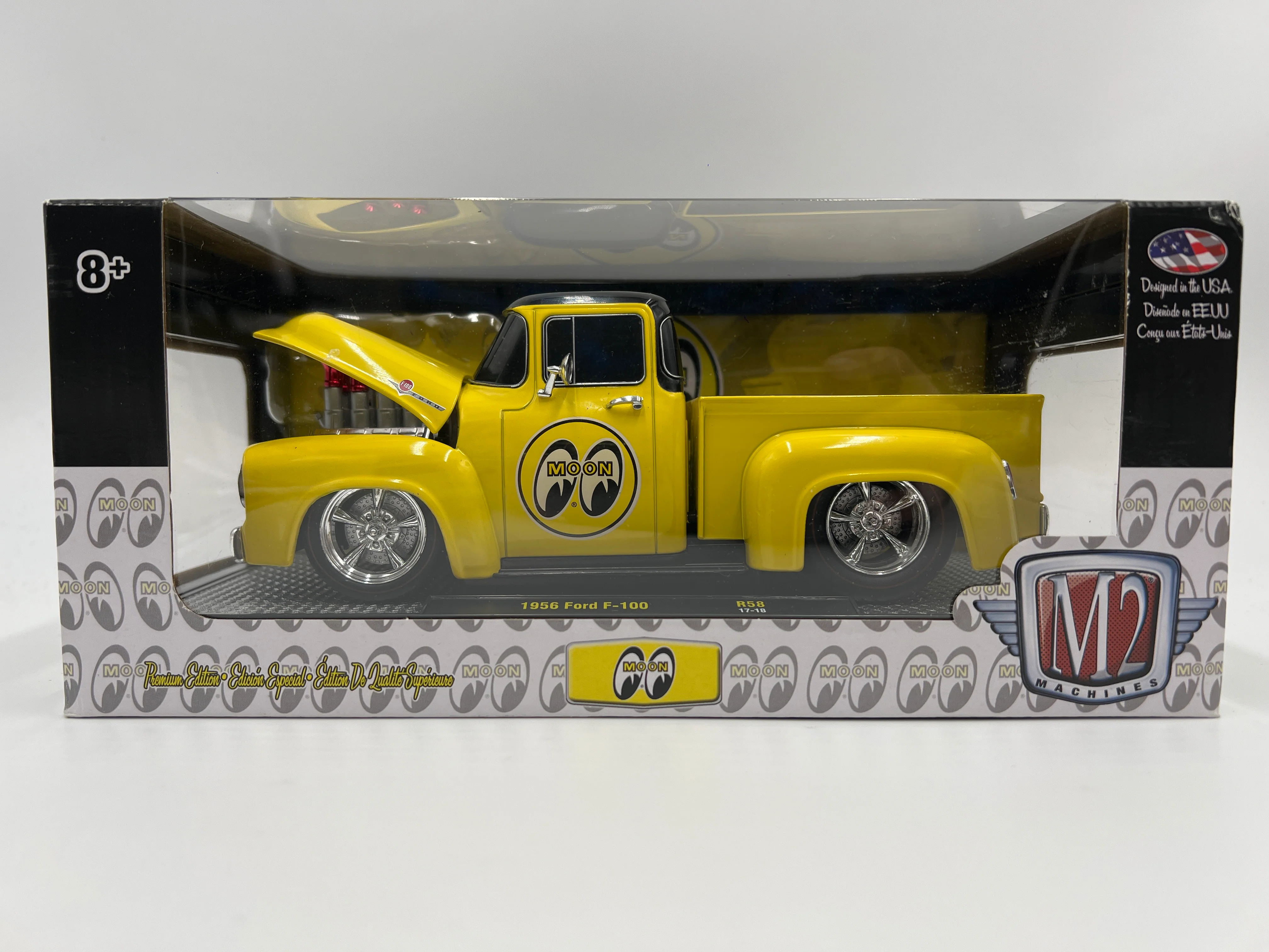 M2 Machines 1/24 Moon Equipped 1956 Ford F-100 Mooneyes Yellow R58 - Image 2