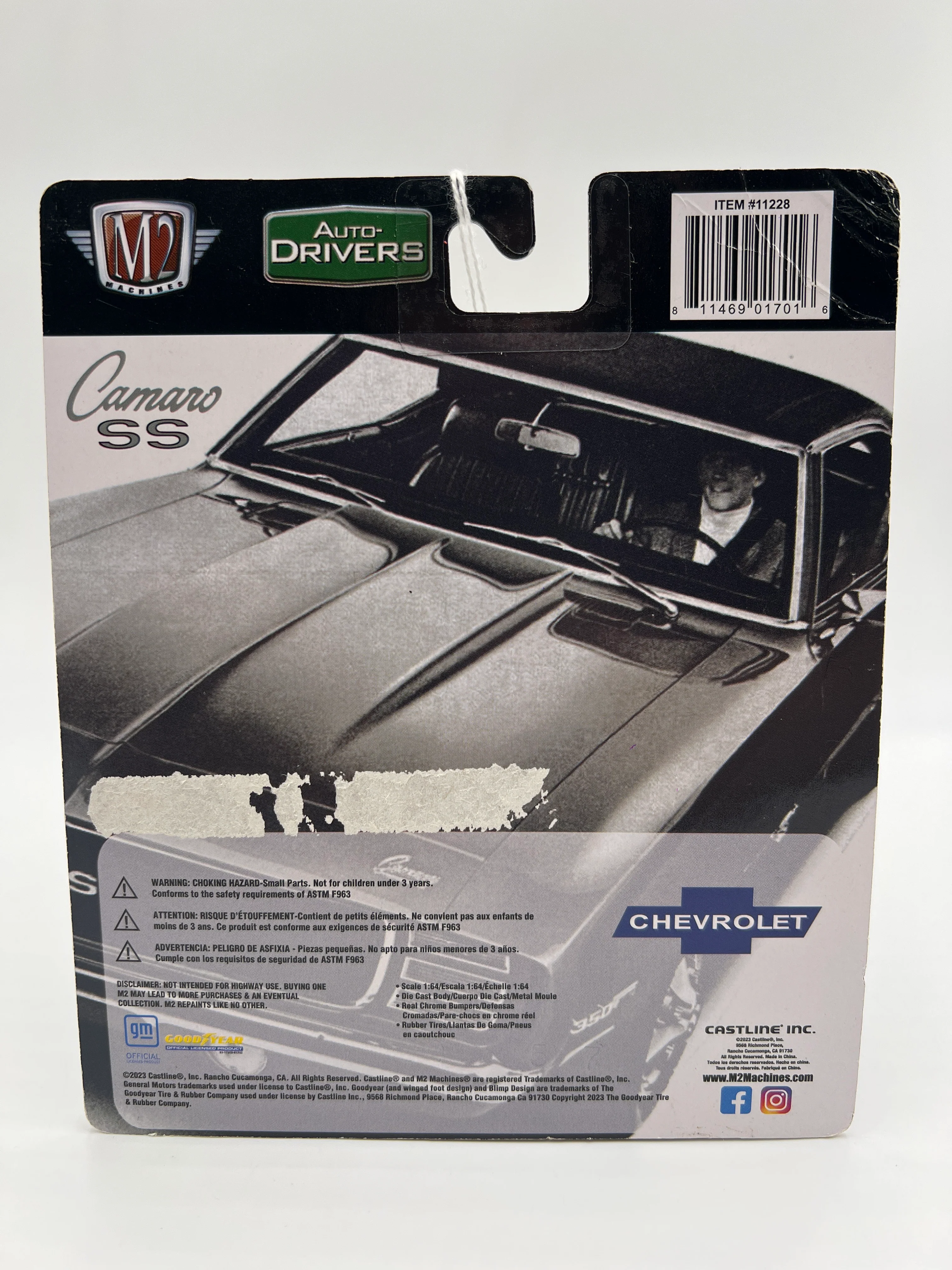 M2 Machines Auto Drivers 1969 Chevrolet Camaro SS/RS White/Blue Card Not Perfect R101 192F - Image 6
