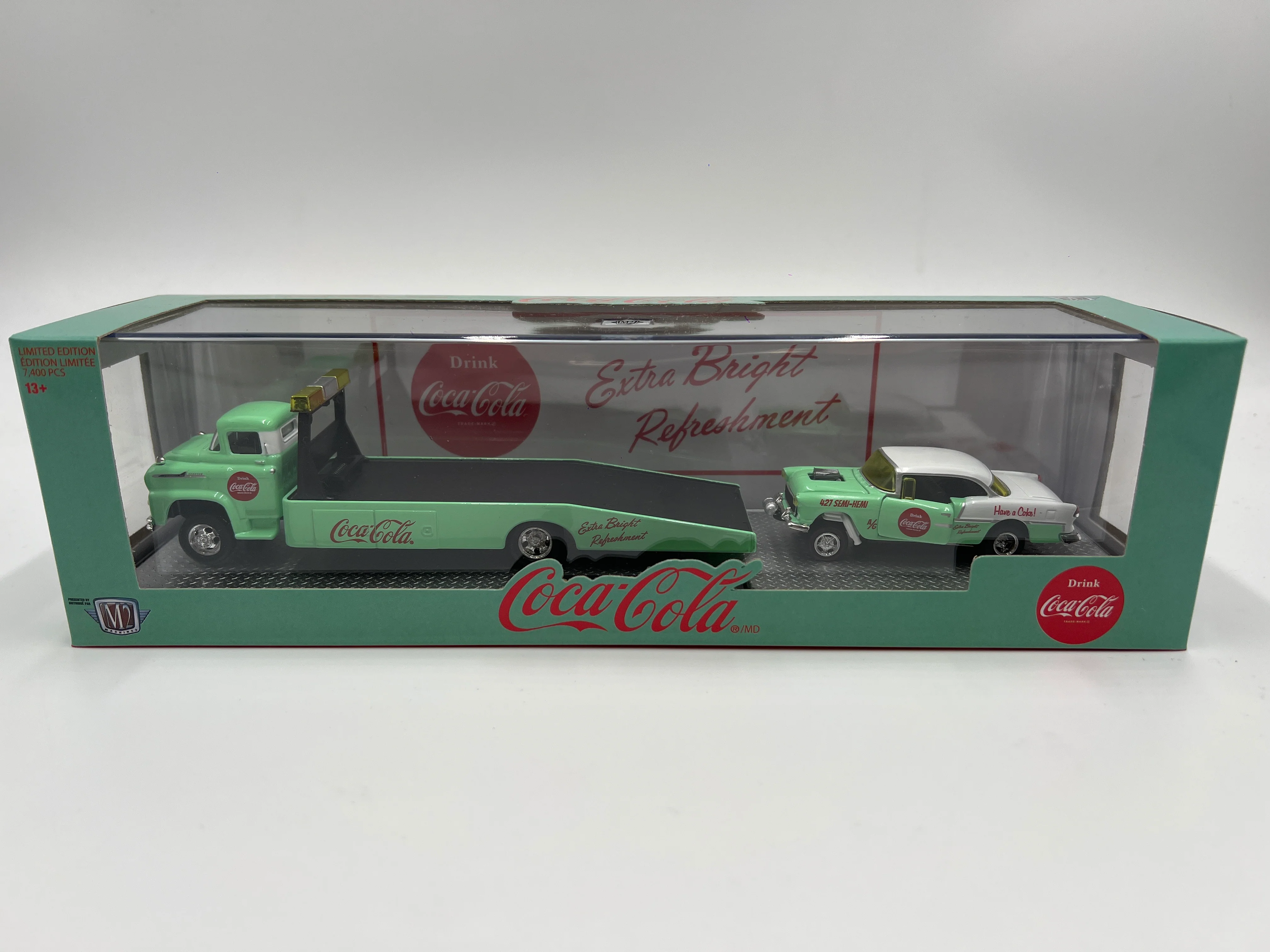 M2 Machines Auto Haulers Coca Cola 1958 Chevrolet Spartan LCF & 1955 Chevrolet Bel Air Gasser TW11 - Image 2
