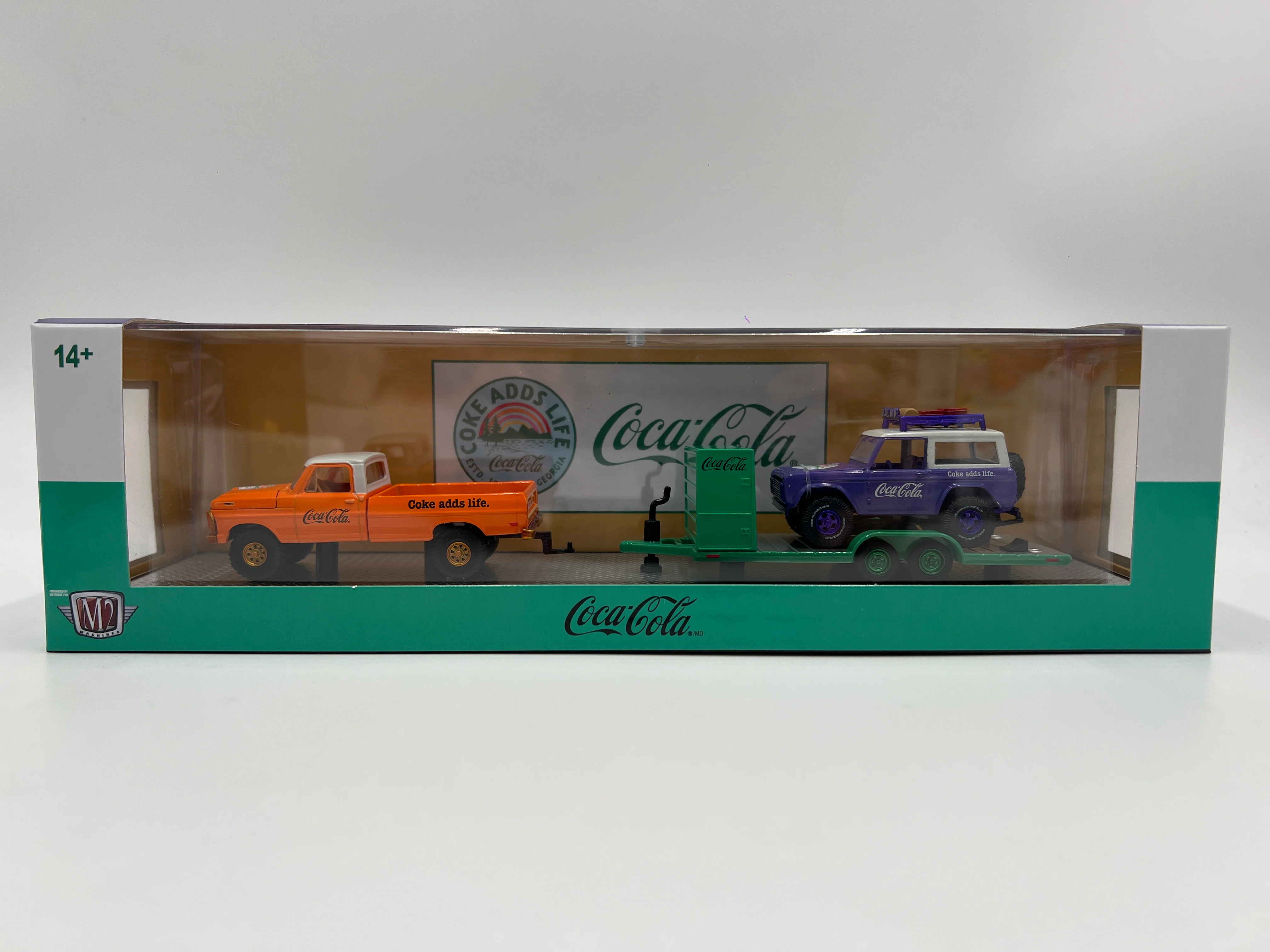 M2 Machines Auto Haulers Coca Cola CHASE 1969 Ford F-100 Ranger 4x4 & 1966 Ford Bronco TW35 - Image 2