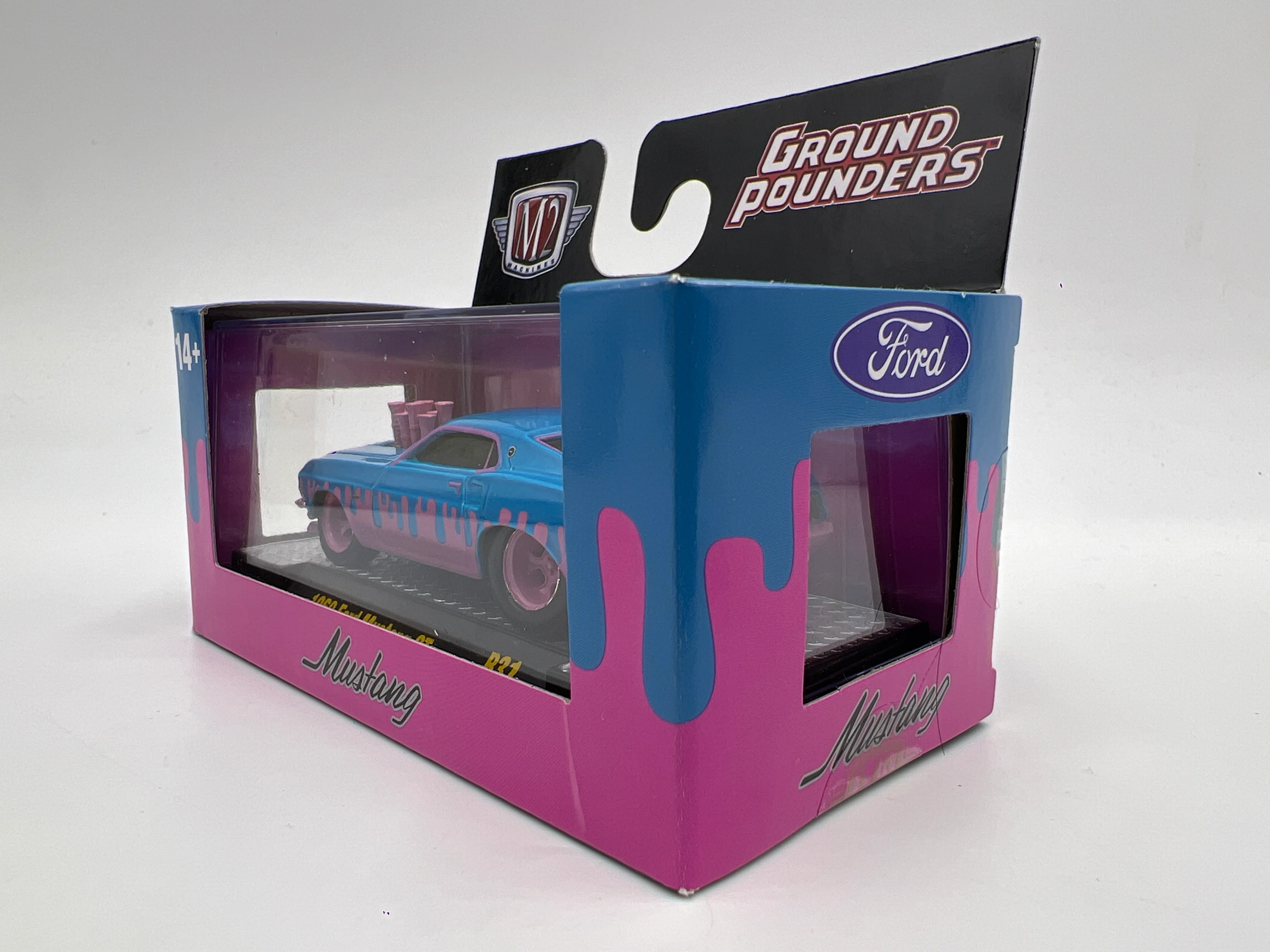 M2 Machines Ground Pounders CHASE 1969 Ford Mustang GT Blue/Pink R31 - Image 3