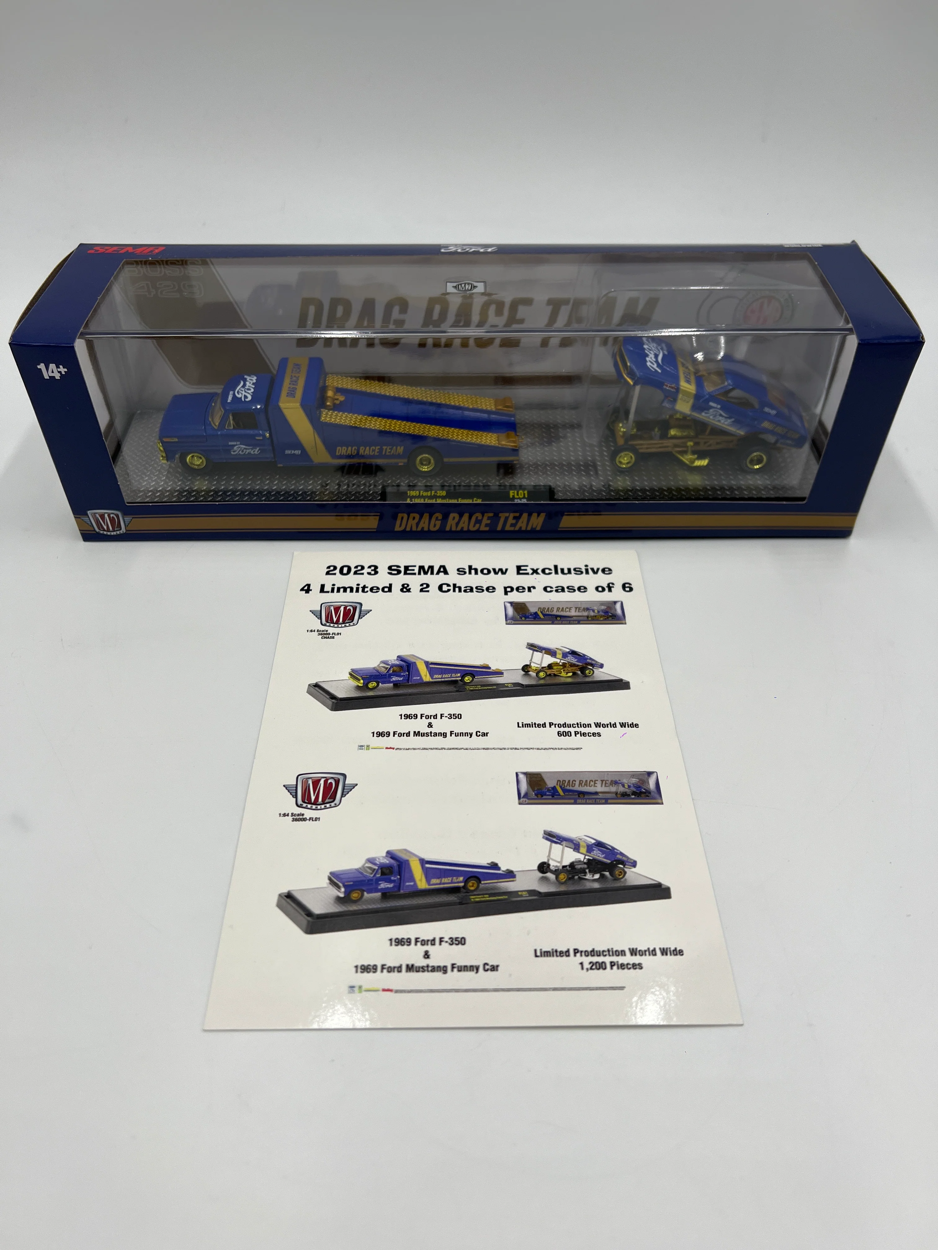 M2 Machines SEMA 2023 CHASE 1/600 Drag Race Team 1969 Ford F-350 & 1969 Ford Mustang Funny Car W/Card FL01 - Image 2