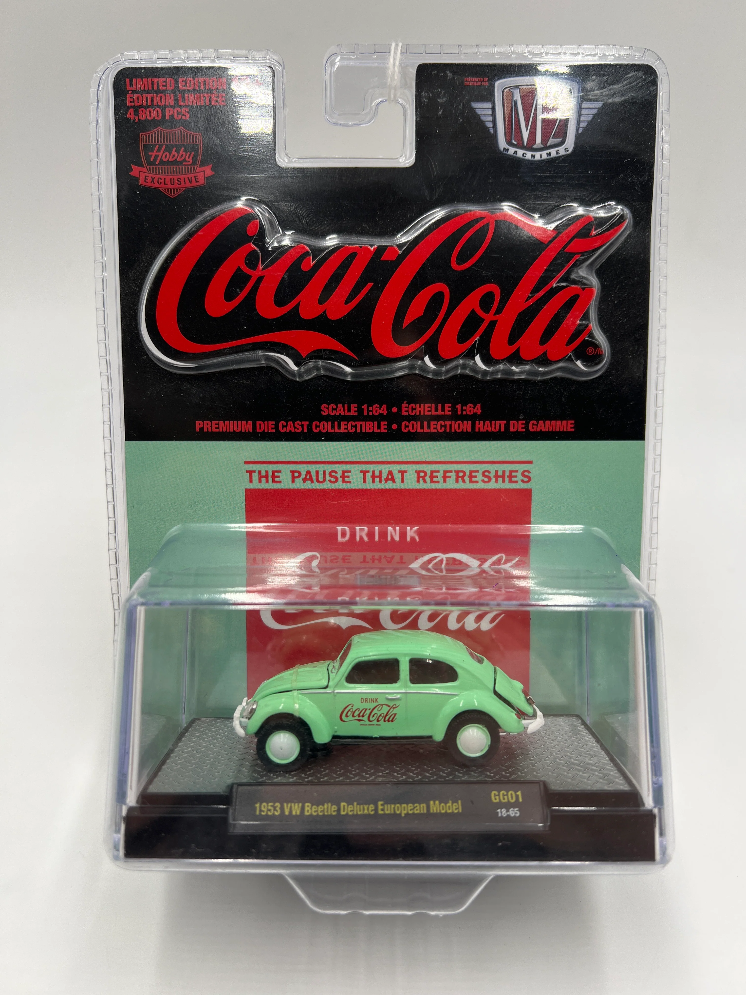 M2 Machines Hobby Exclusive Coca Cola 1953 VW Beetle Deluxe European Model Green GG01 203D - Image 2