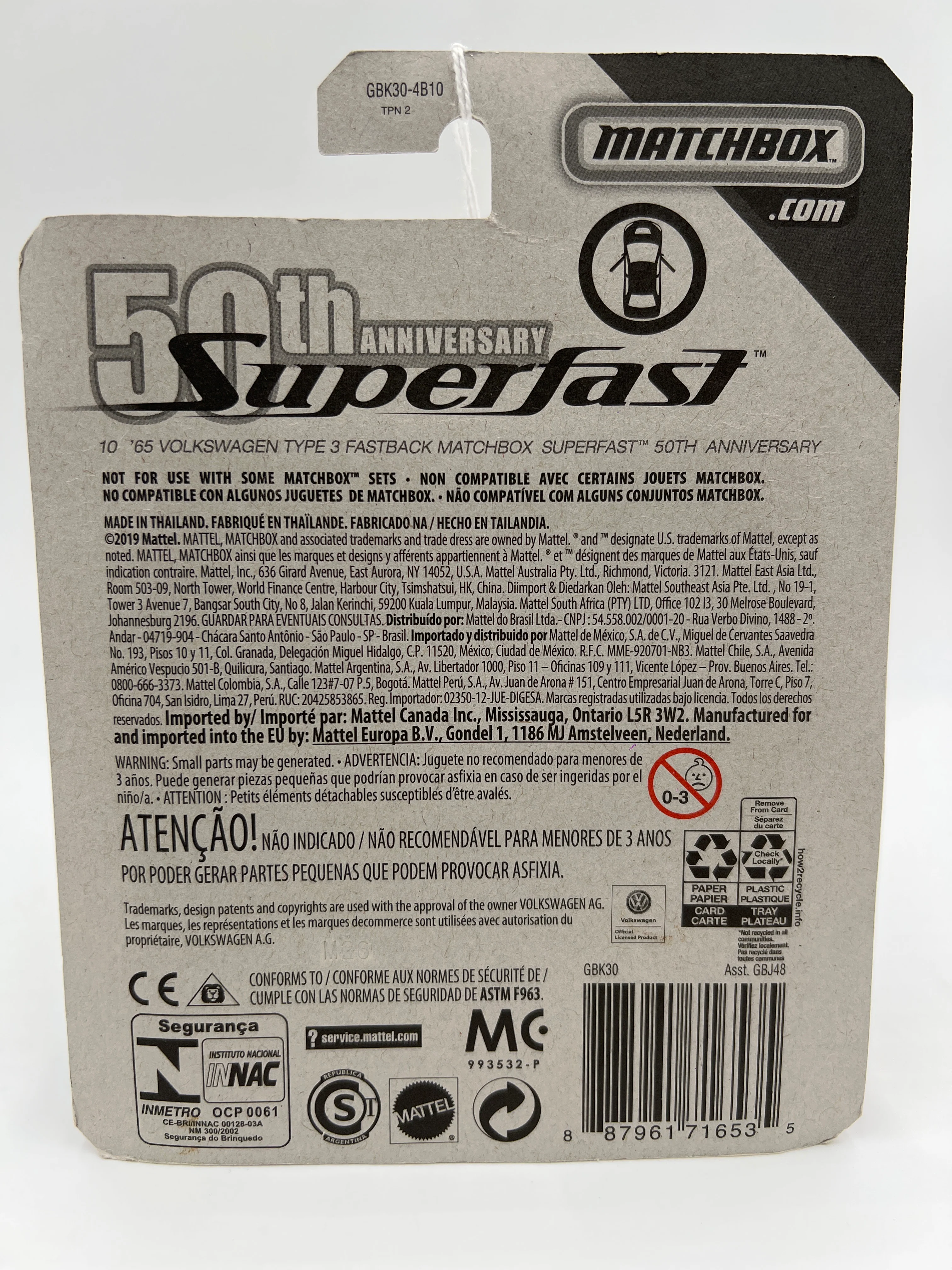 Matchbox 50th Anniversary Superfast #10 65 Volkswagen Type 3 Fastback White 173H - Image 6