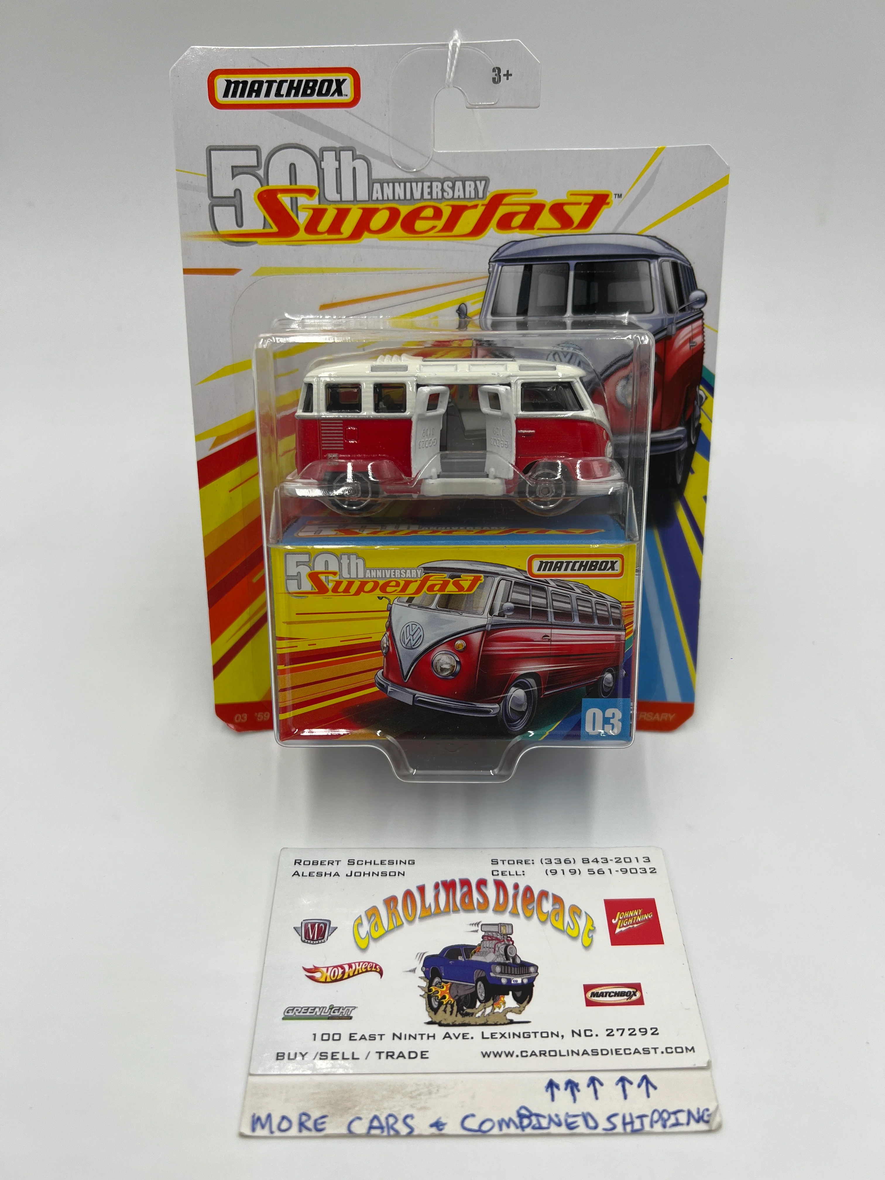 Matchbox 50th Anniversary Superfast #3 59 Volkswagen 23 Microbus Red/White crushed blister 173B