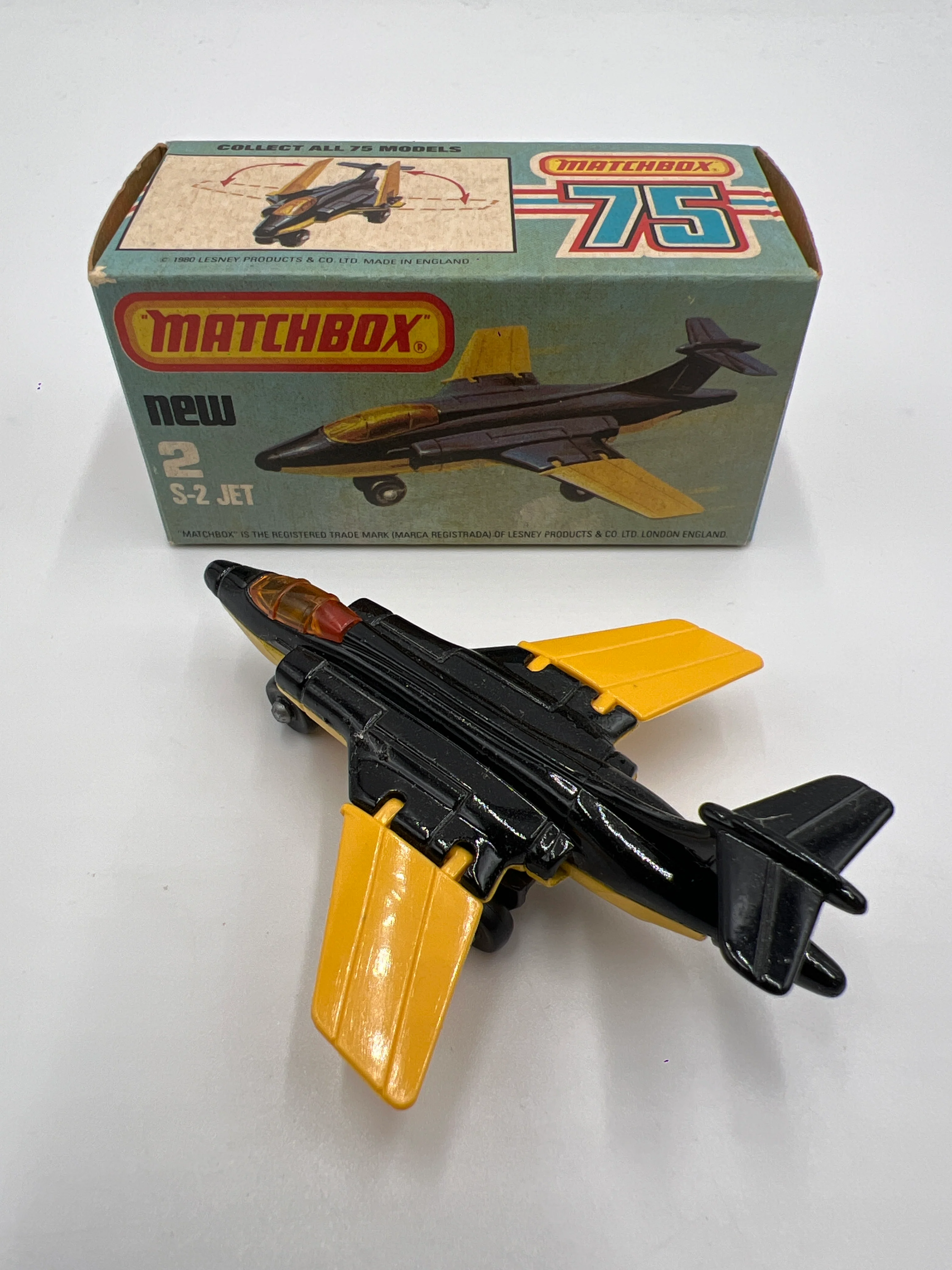 Matchbox 75 #2 S-2 Jet W/Box Black/Yellow - Image 3