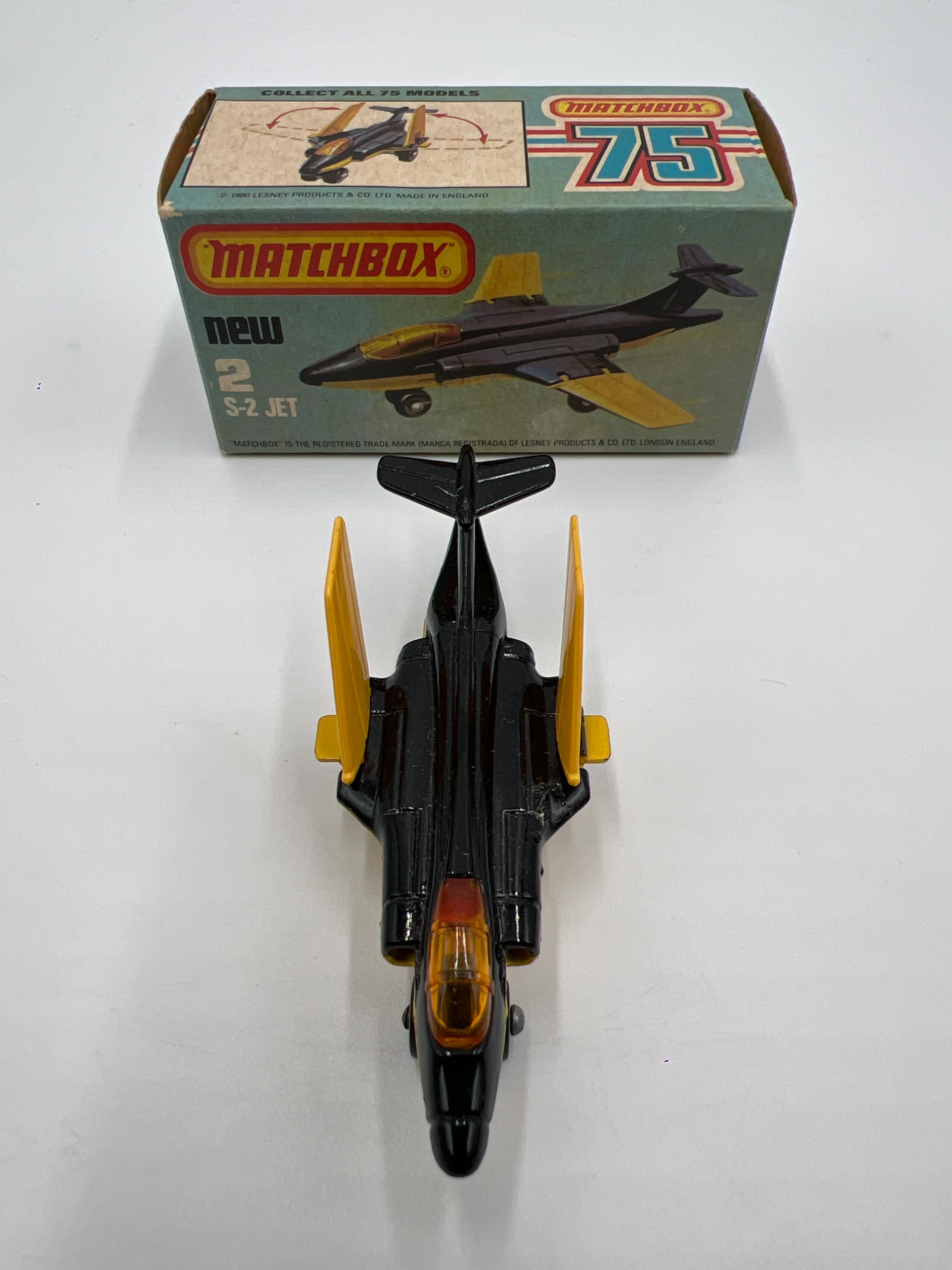 Matchbox 75 #2 S-2 Jet W/Box Black/Yellow - Image 4