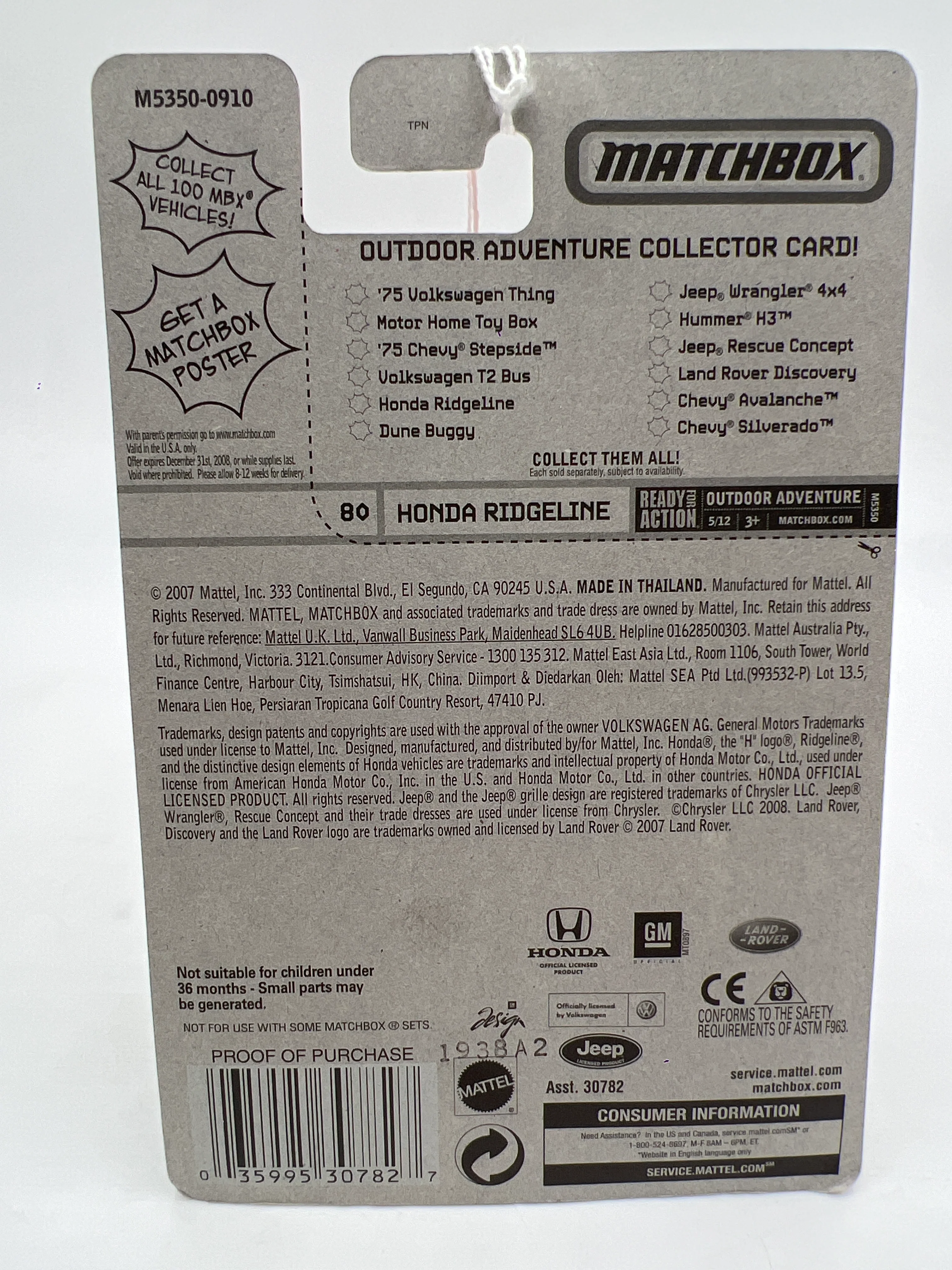 Matchbox Outdoor Adventure #80 Honda Ridgeline Black 210C - Image 7