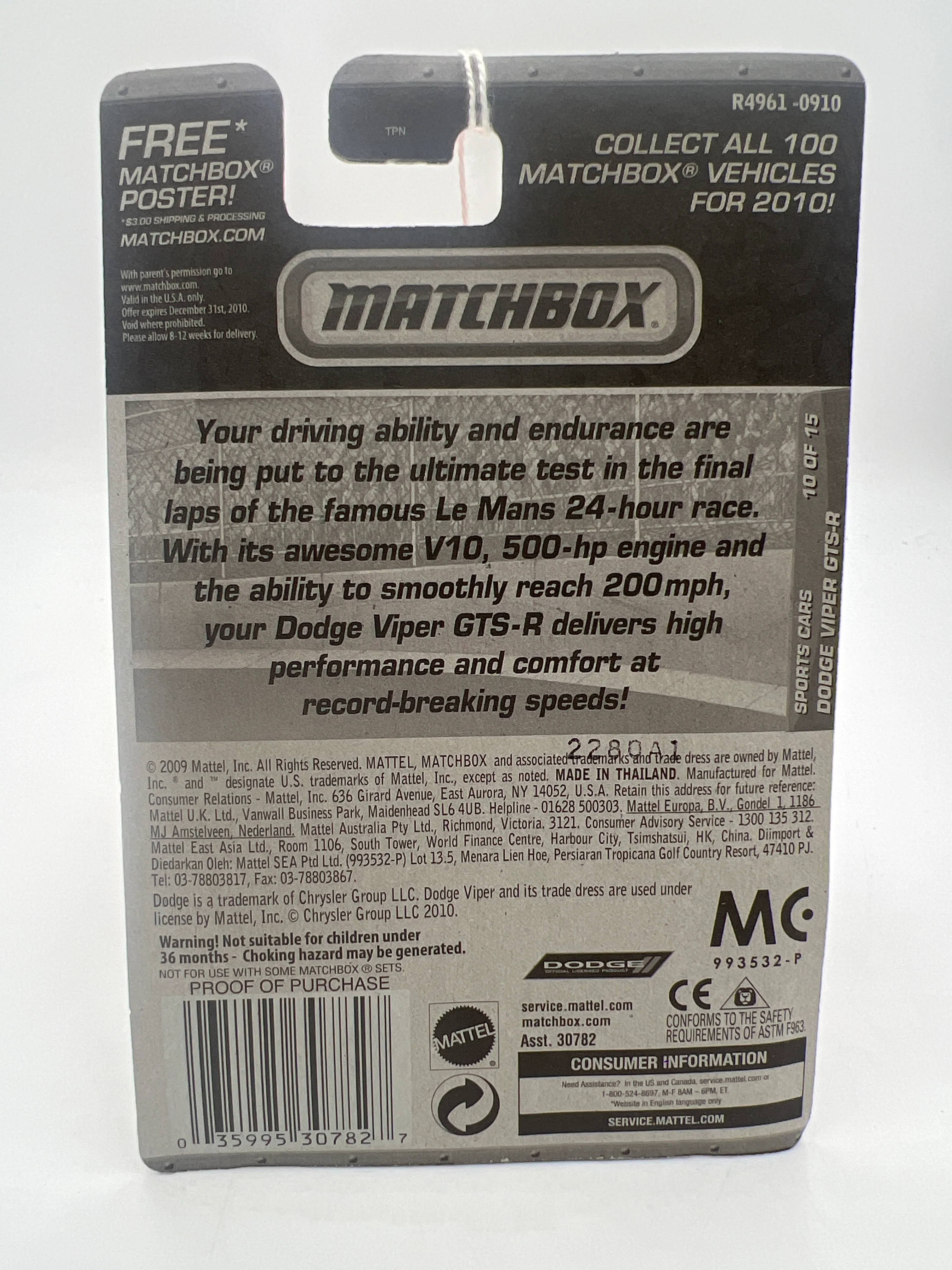 Matchbox #10 2010 Sports Cars Dodge Viper GTS-R Orange 59G - Image 6