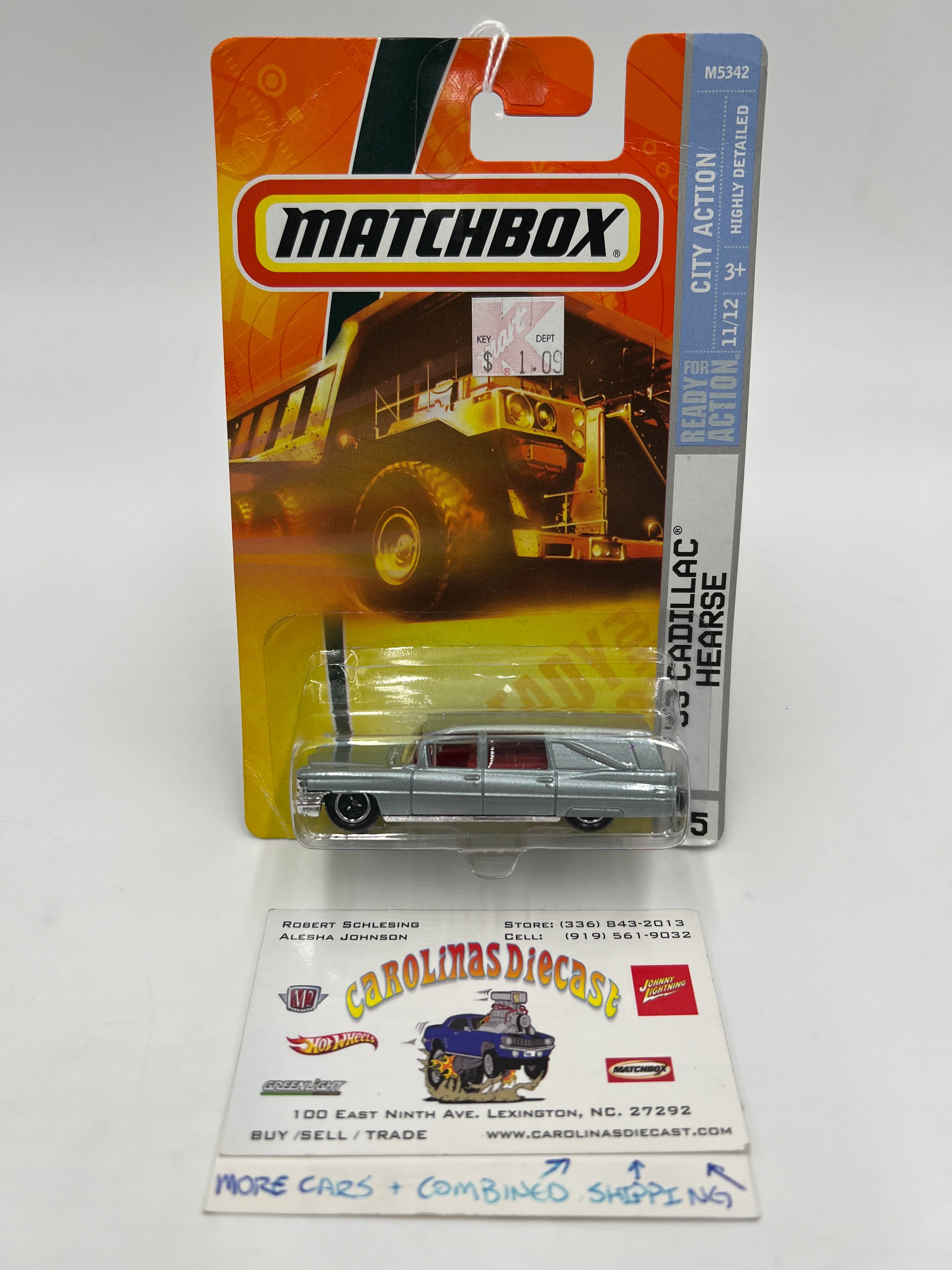 Matchbox City Action #55 63 Cadillac Hearse Silver Card Not Perfect 206C
