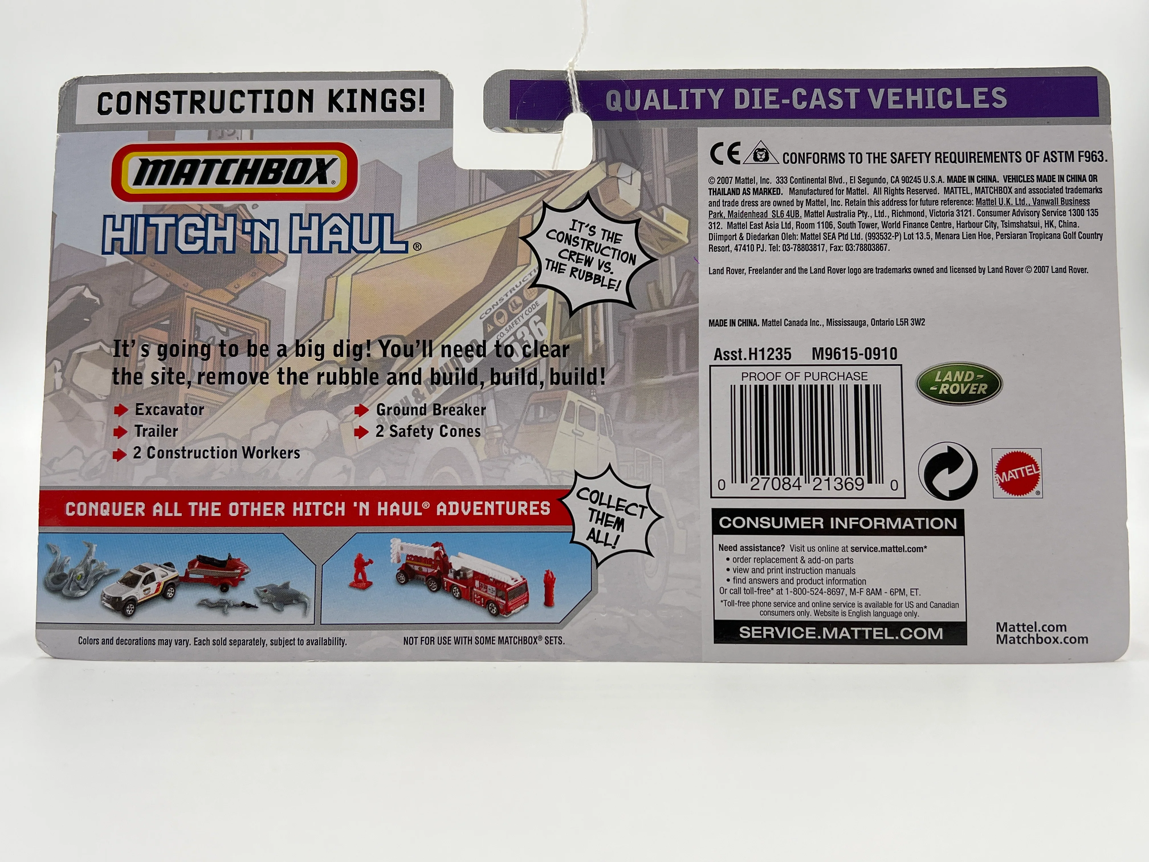 Matchbox Hitch N Haul MBX Metal Construction Kings Excavator & Trailer - Image 7
