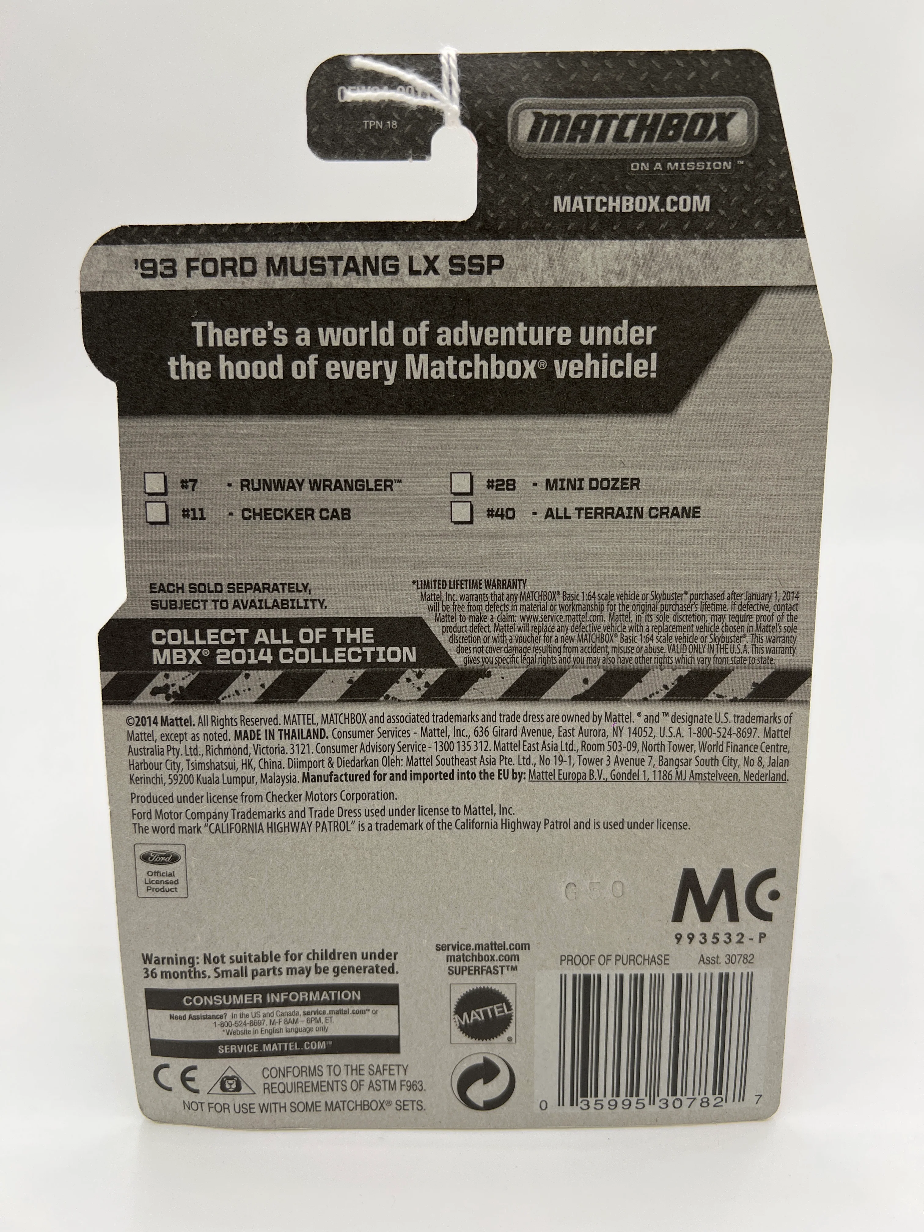 Matchbox MBX 2014 Collection 93 Ford Mustang LX SSP Highway Patrol Black 206C - Image 6