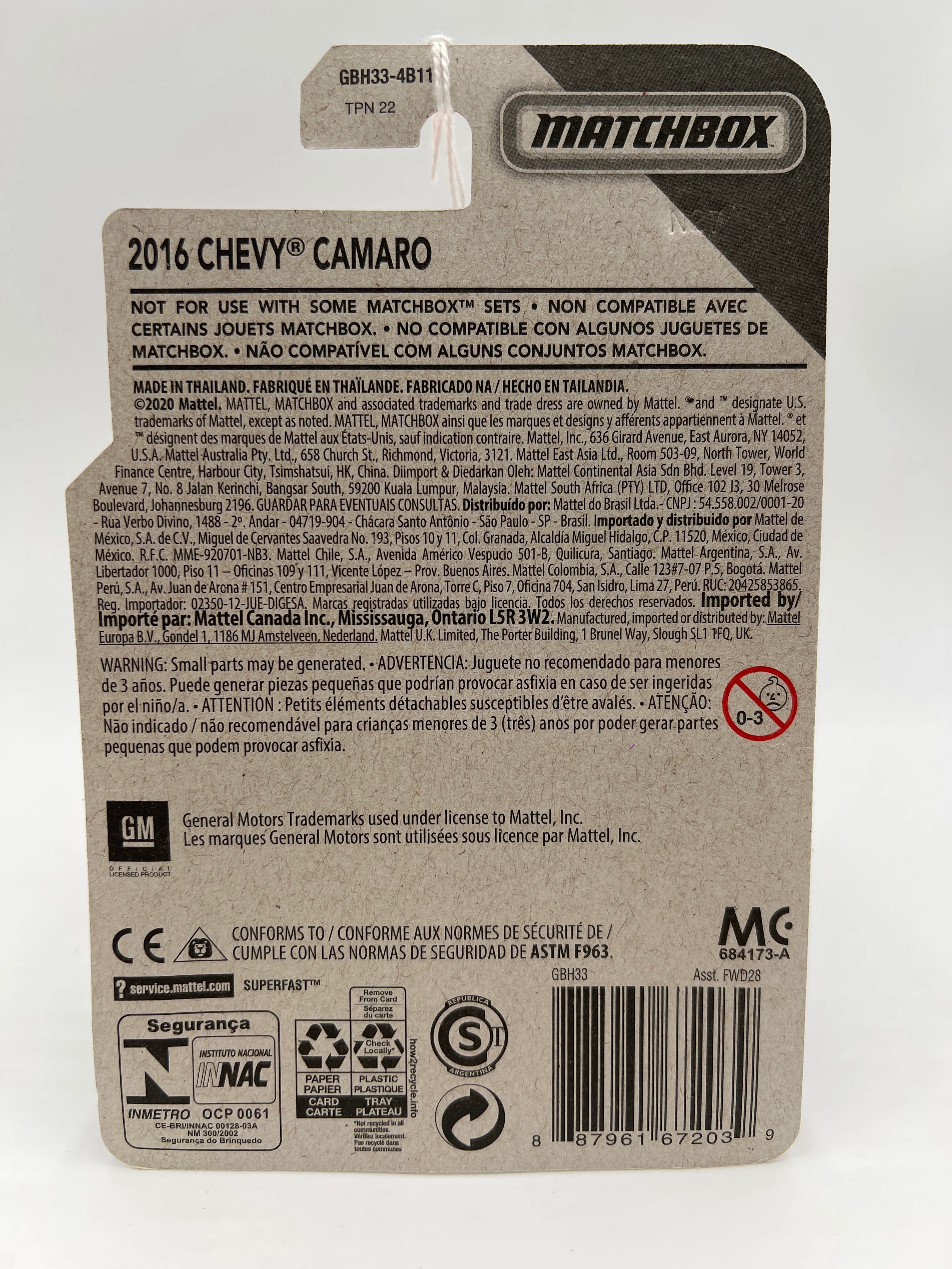 Matchbox Moving Parts 2016 Chevy Camaro Blue 168Q - Image 6