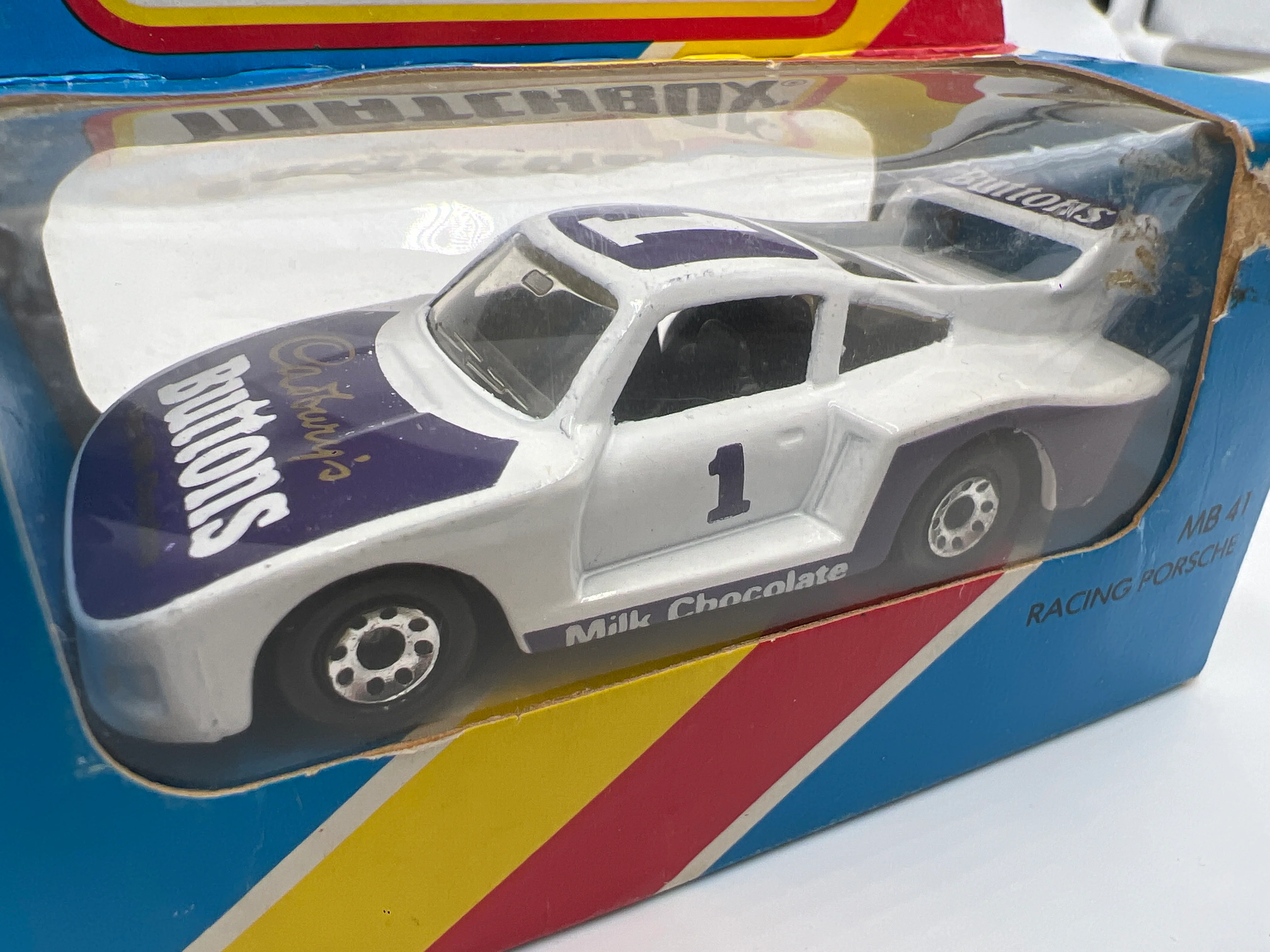 Matchbox Unpunched #41 Cadburys Buttons Racing Porsche 935 #1 White (Box Opened) - Image 3