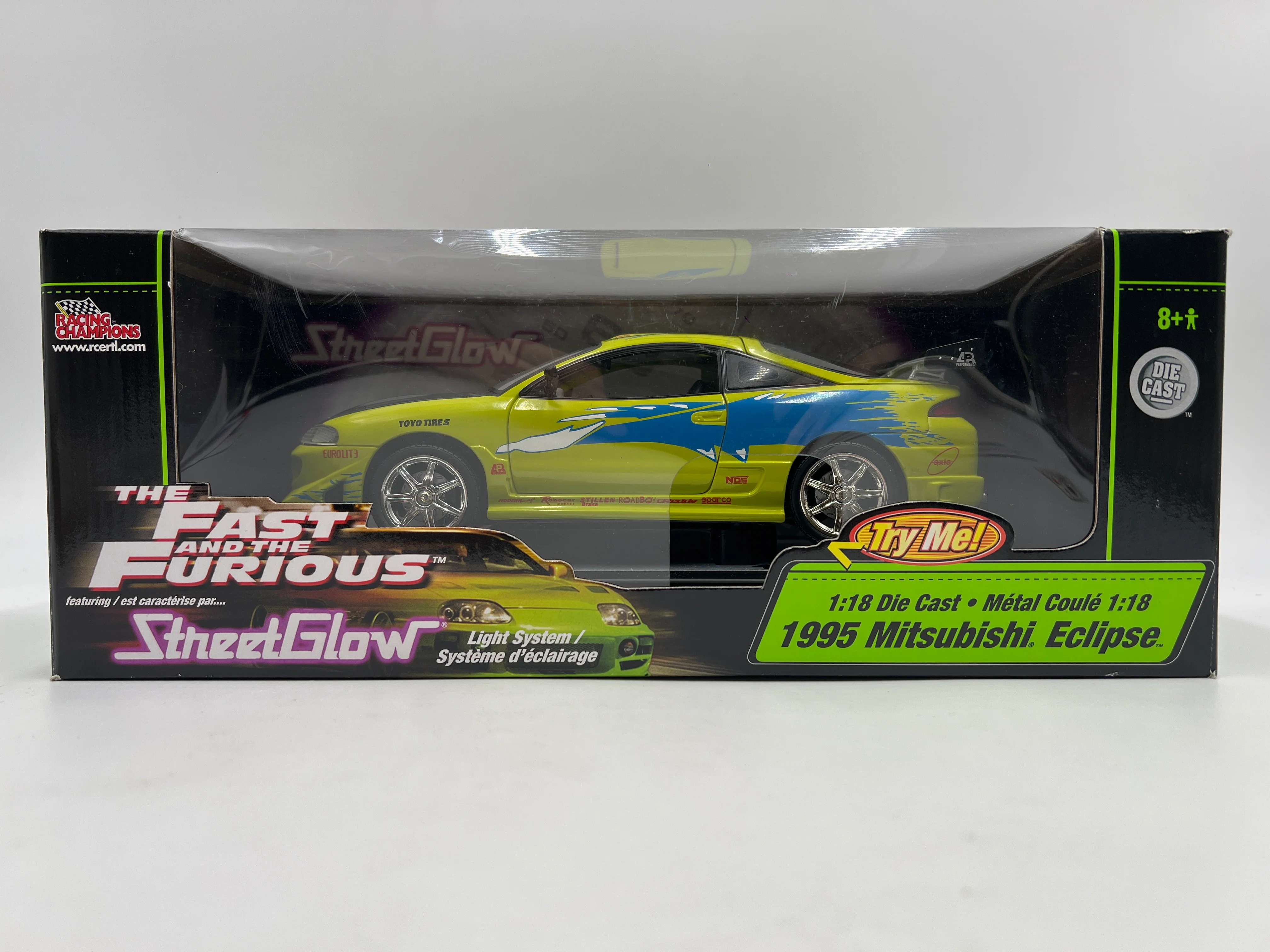 Racing Champions 1/18 Fast & Furious Street Glow 1995 Mitsubishi Eclipse Green VHTF Missing Mirror