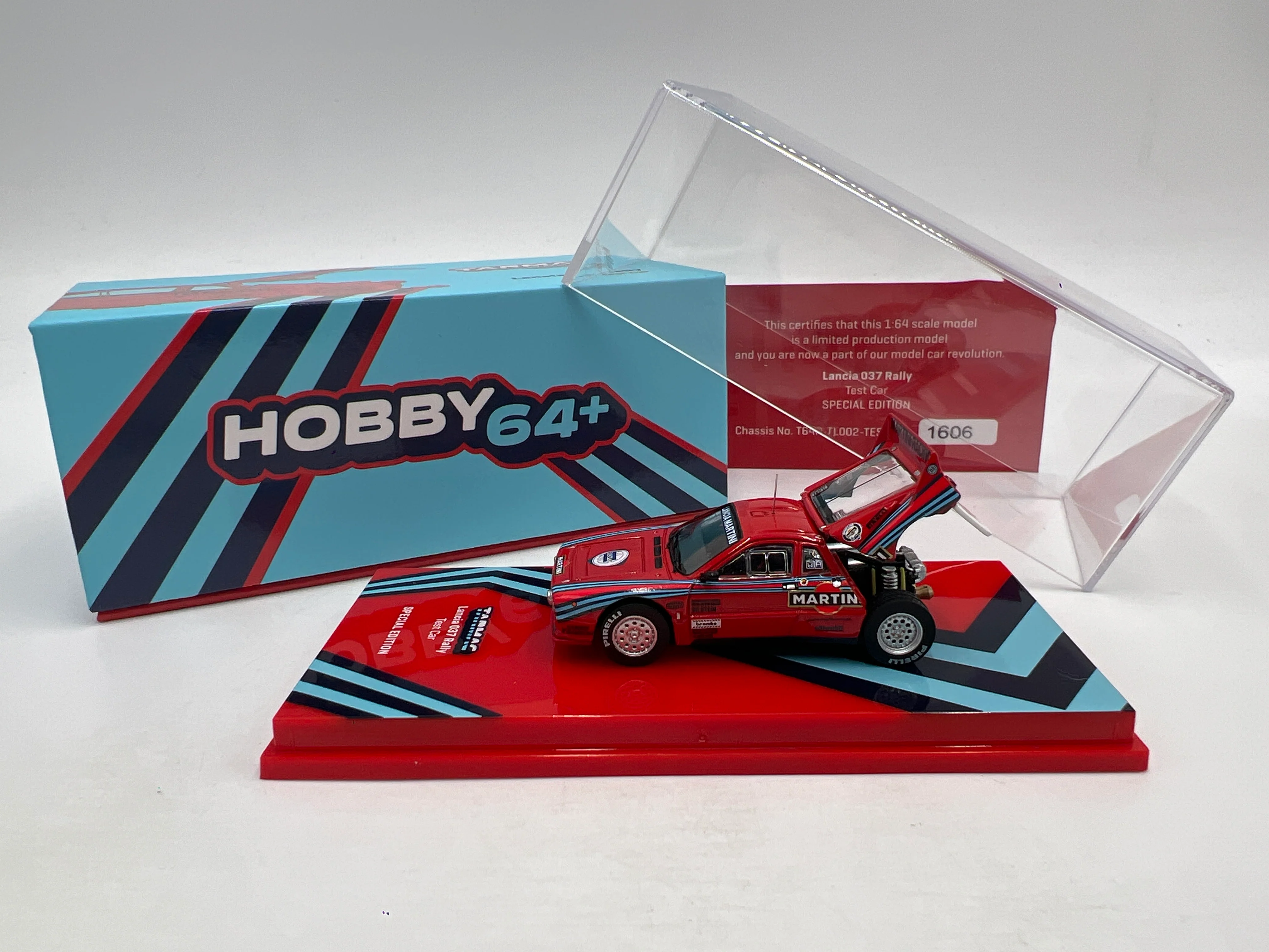 Tarmac Works x Hobby64+ Lancia 037 Rally Test Car Martini Special Edition
