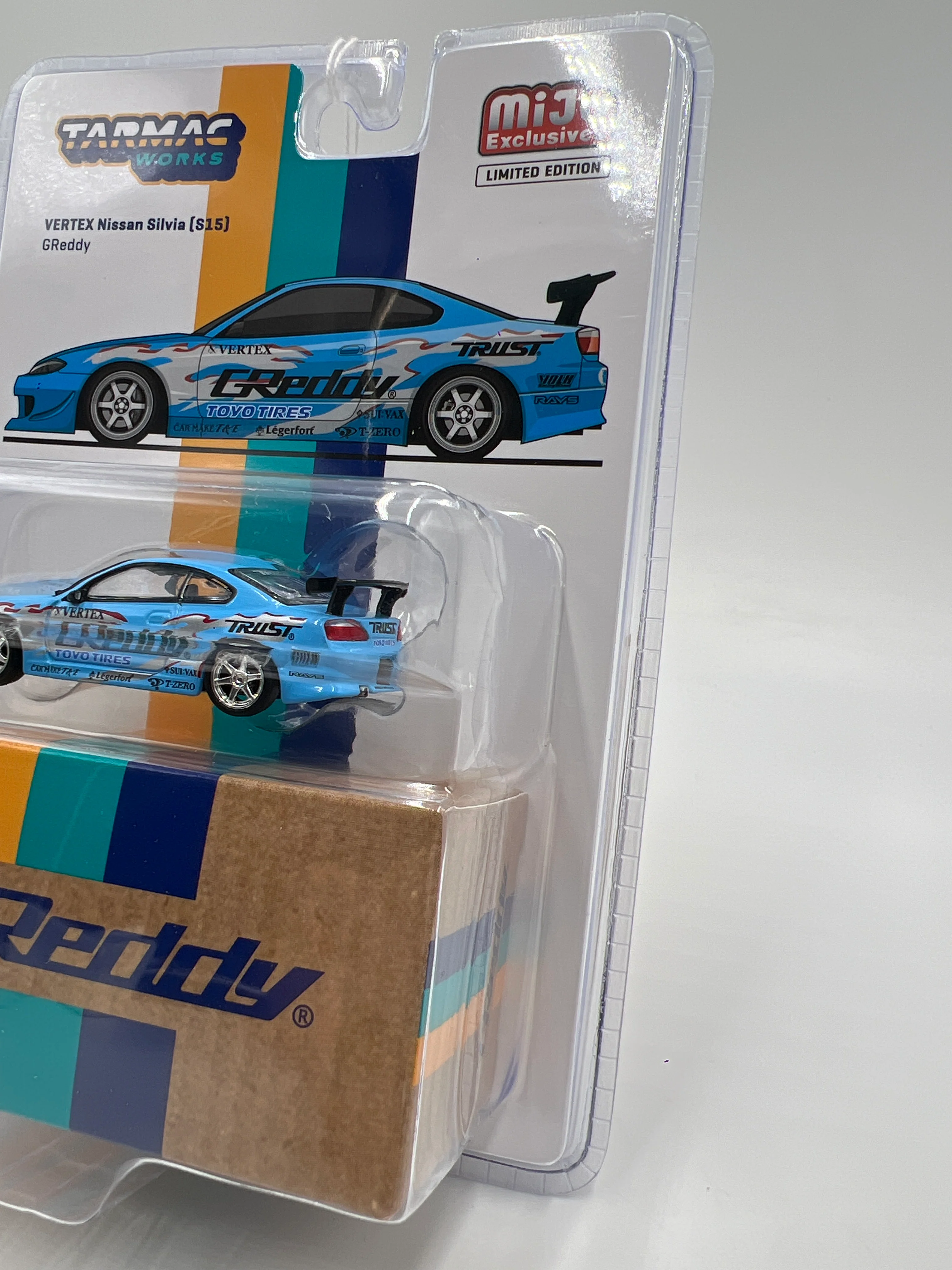 Tarmac Works Mijo Exclusives Nissan Silvia S15 Vertex GReddy Blue #23 - Image 4