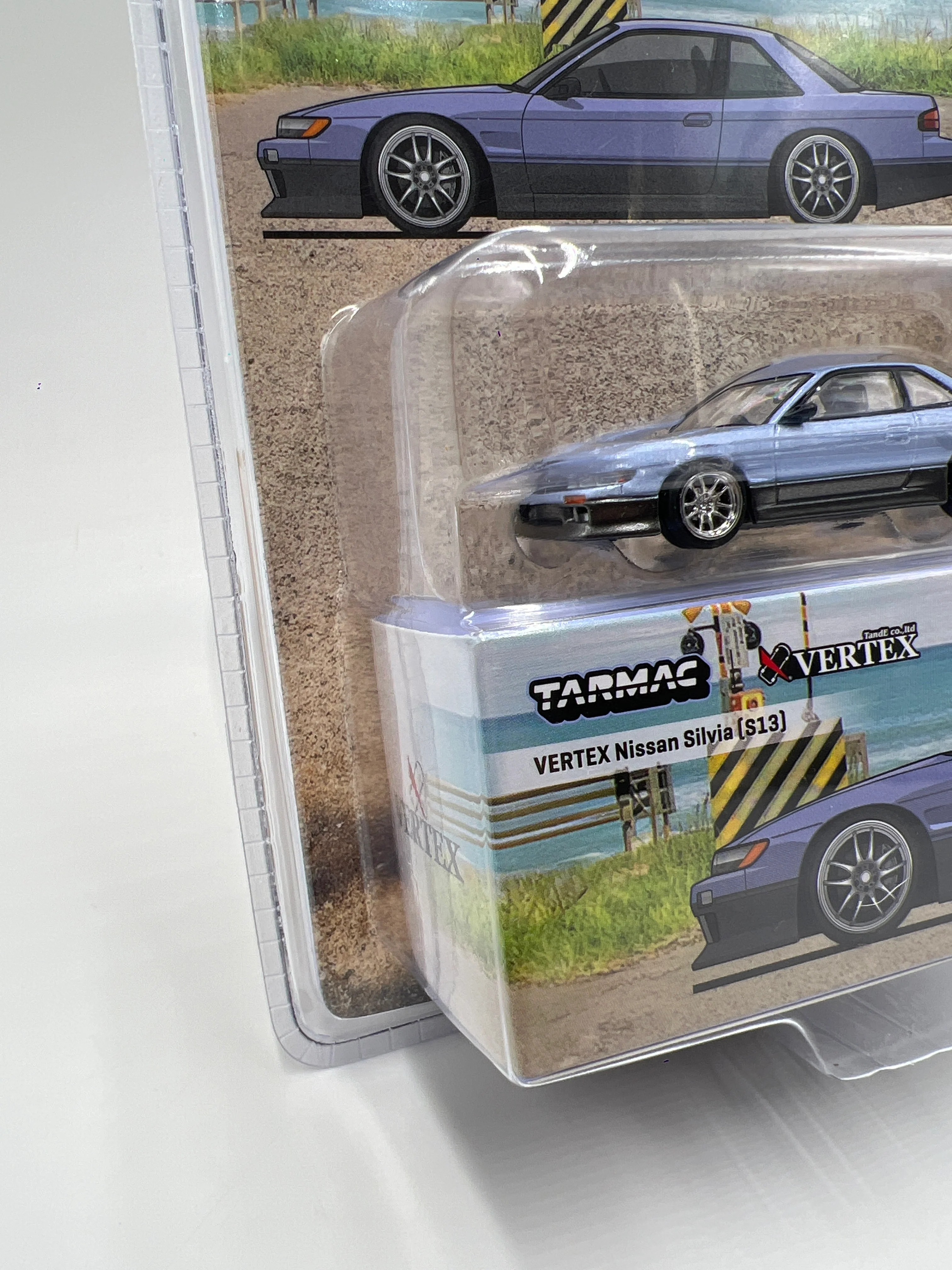 Tarmac Works Mijo Exclusives VERTEX Nissan Silvia S13 Blue/Gray #25 - Image 4