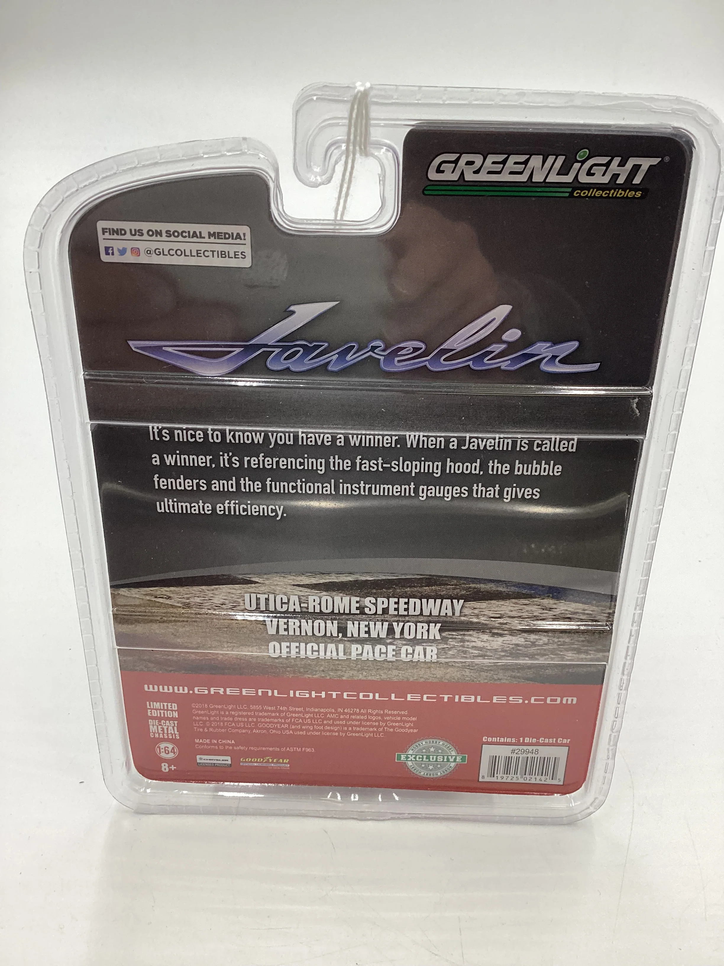 Greenlight GL Hobby Exclusive Utica Rome Speedway 1972 AMC Javelin AMX Red 185H - Image 8