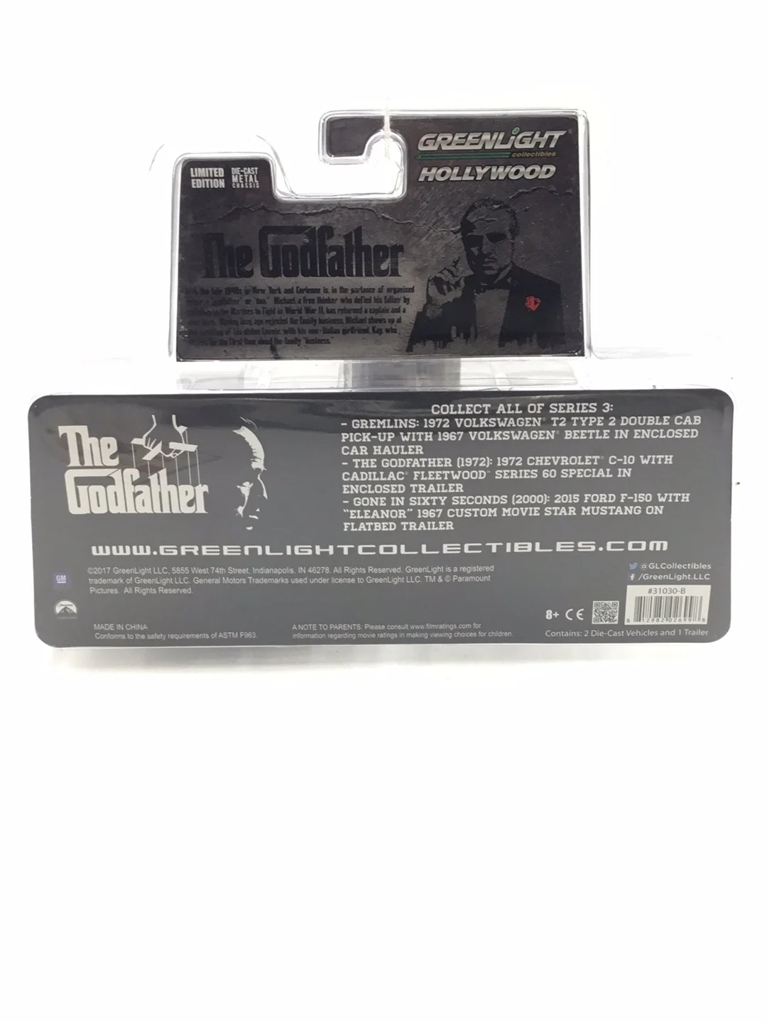 Greenlight Hollywood series Hitch and Tow The Godfather 1972 Chevrolet C10 + 1953 Cadillac Fleetwood Series 60 + Enclosed Trailer 181H - Image 8