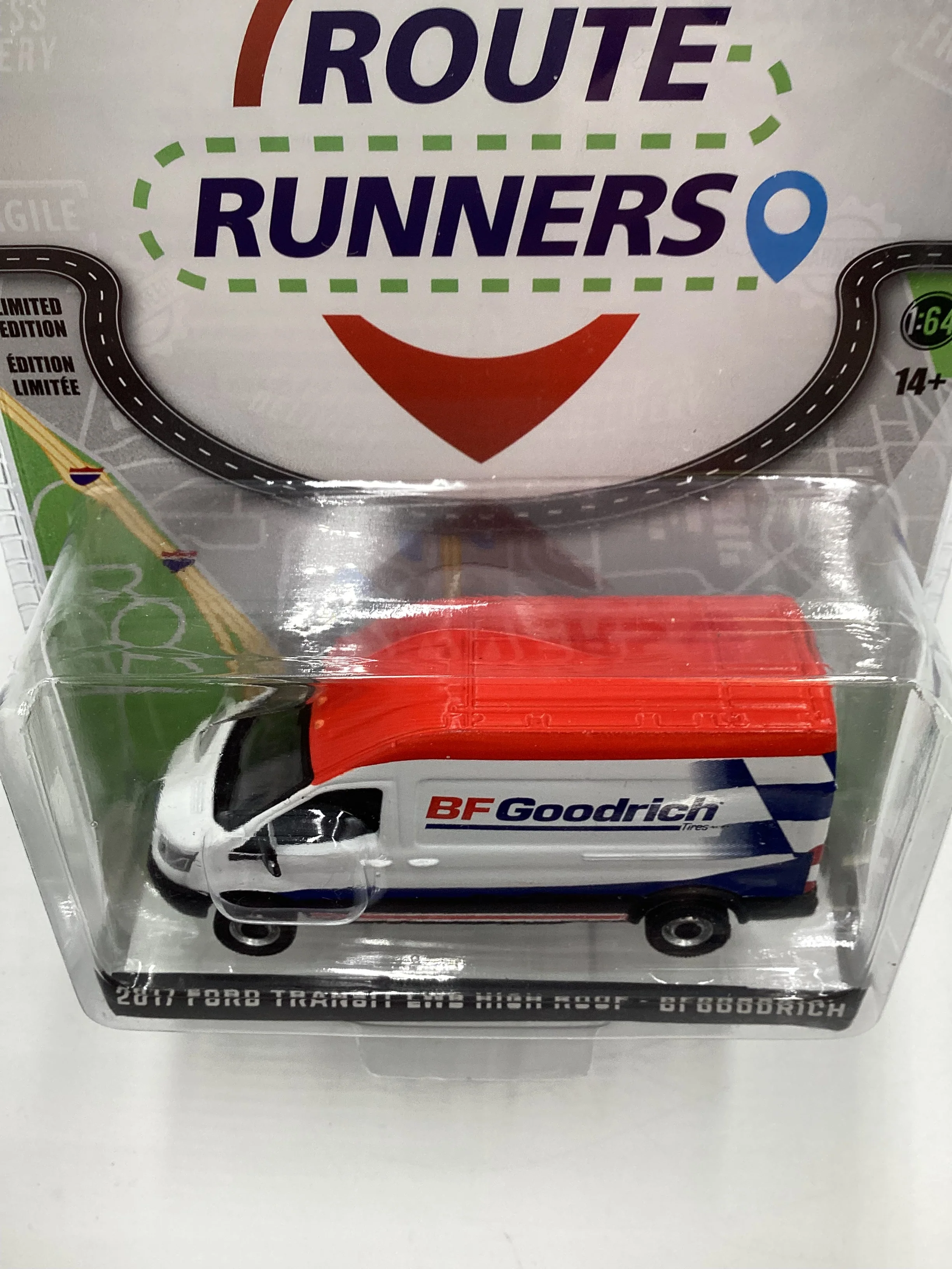 Greenlight Route Runners Series 4 BF Goodrich 2017 Ford Transit LWB High Roof White 185G - Image 6