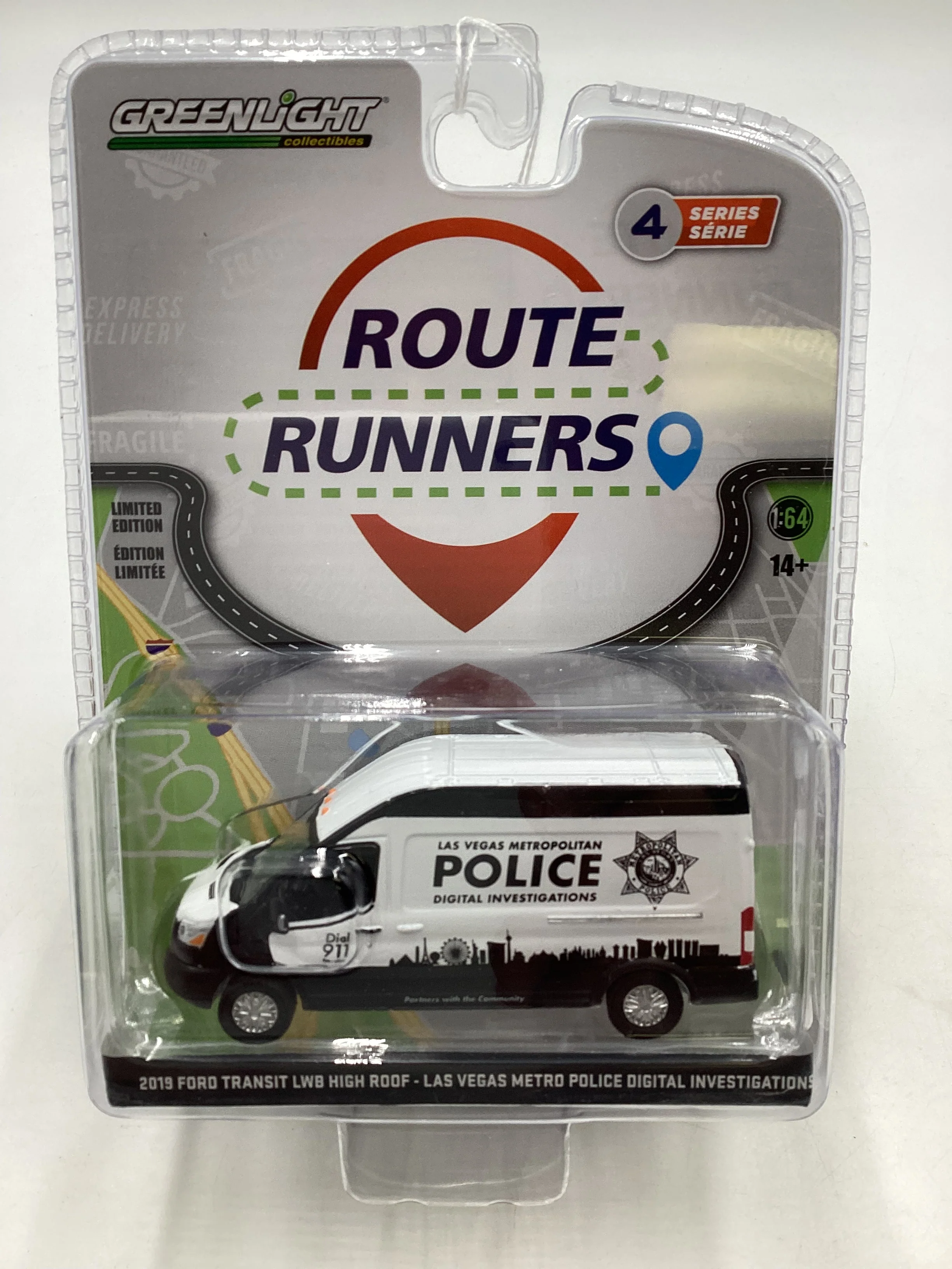 Greenlight Route Runners Series 4 2019 Ford Transit LBW High Roof Las Vegas Metro Police Digital Investigations 181F - Image 2