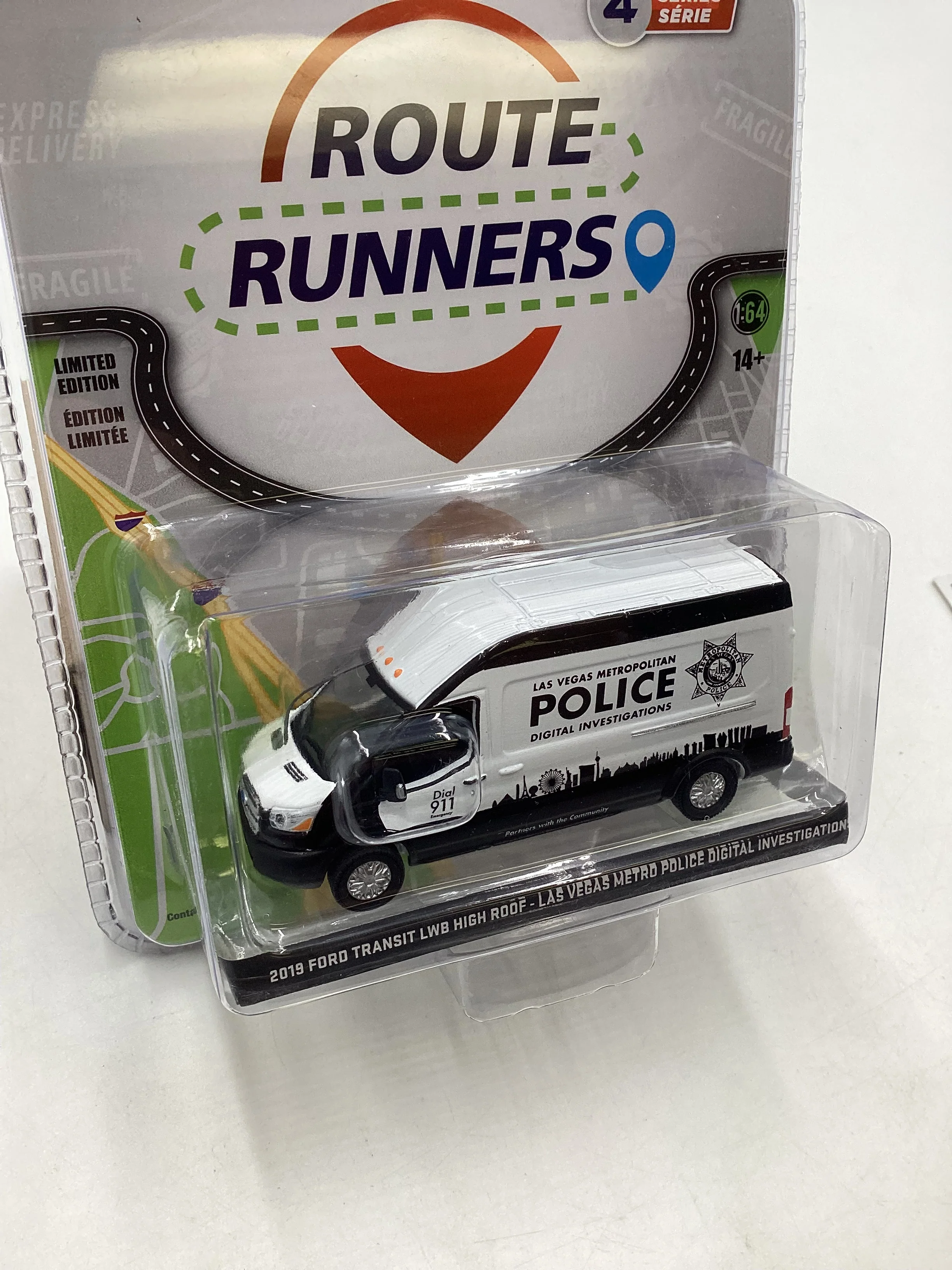Greenlight Route Runners Series 4 2019 Ford Transit LBW High Roof Las Vegas Metro Police Digital Investigations 181F - Image 5