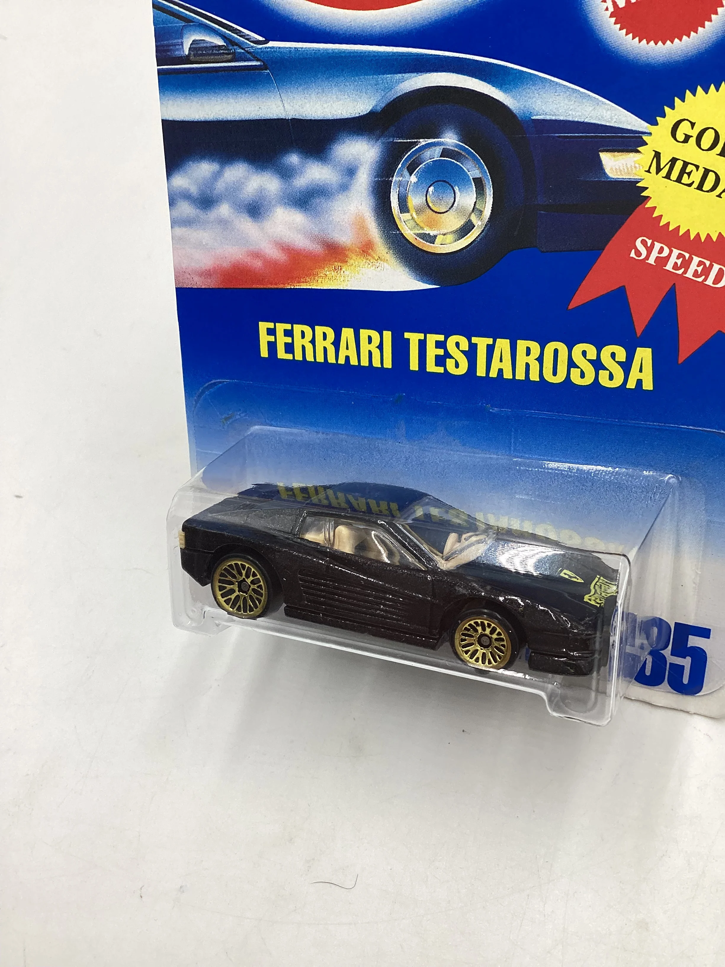 Hot Wheels 1992 Gold Metal Speed #35 Ferrari Testarossa Mesh Wheels - Image 4