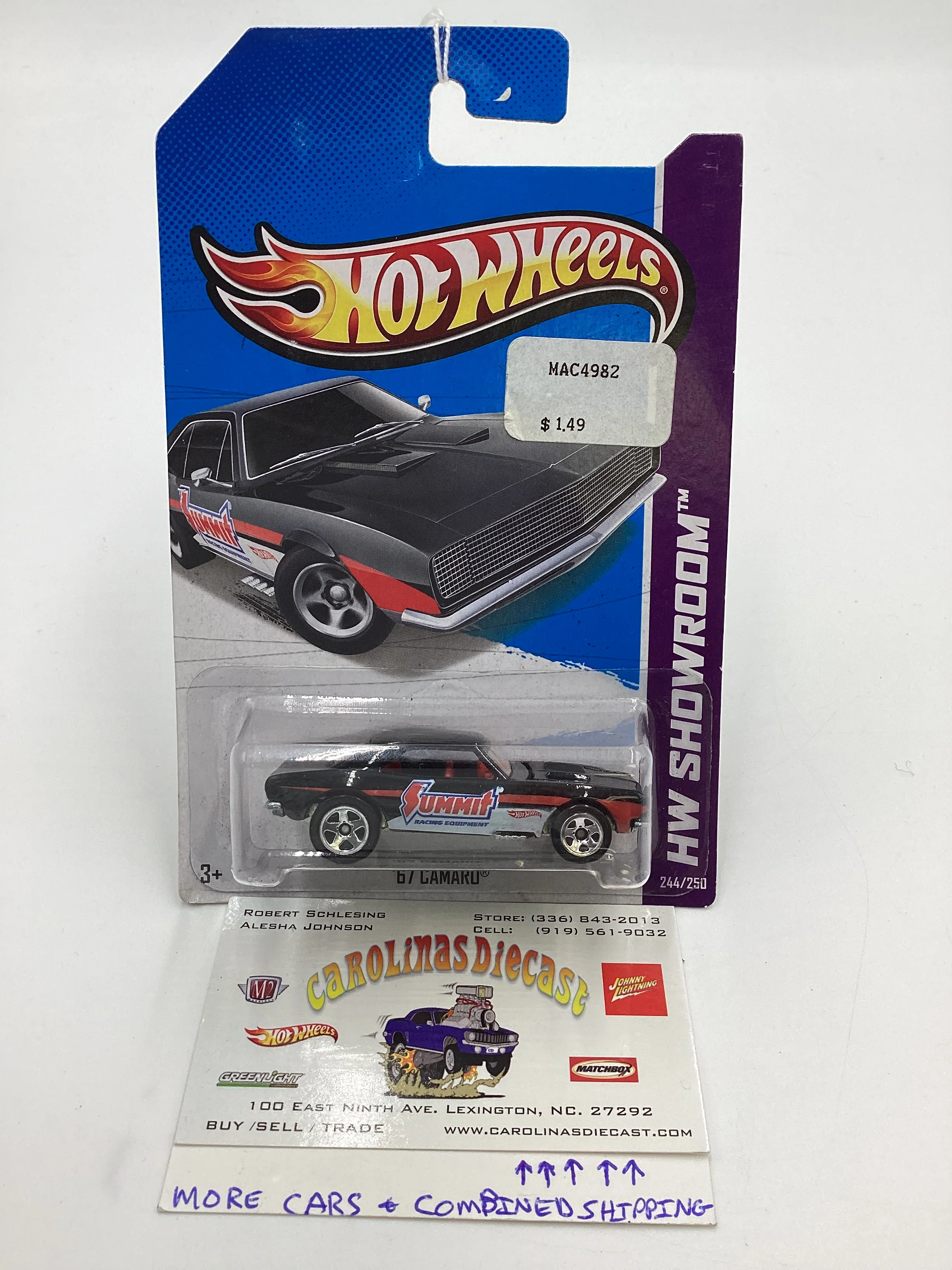 Hot Wheels 2013 #244 67 Camaro Summit Black International card